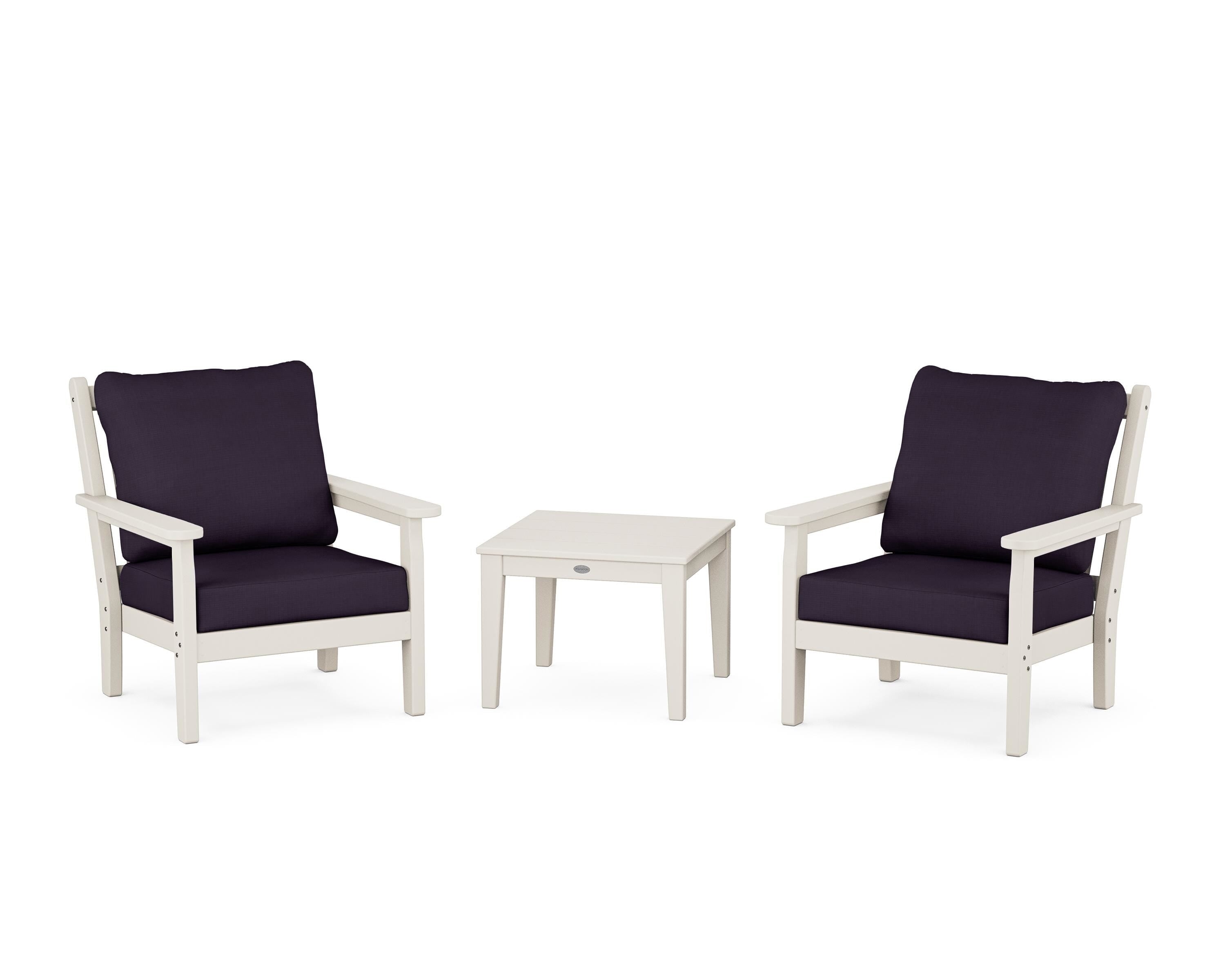 POLYWOOD® Chippendale 3-Piece Deep Seating Set in Sand / Navy Linen