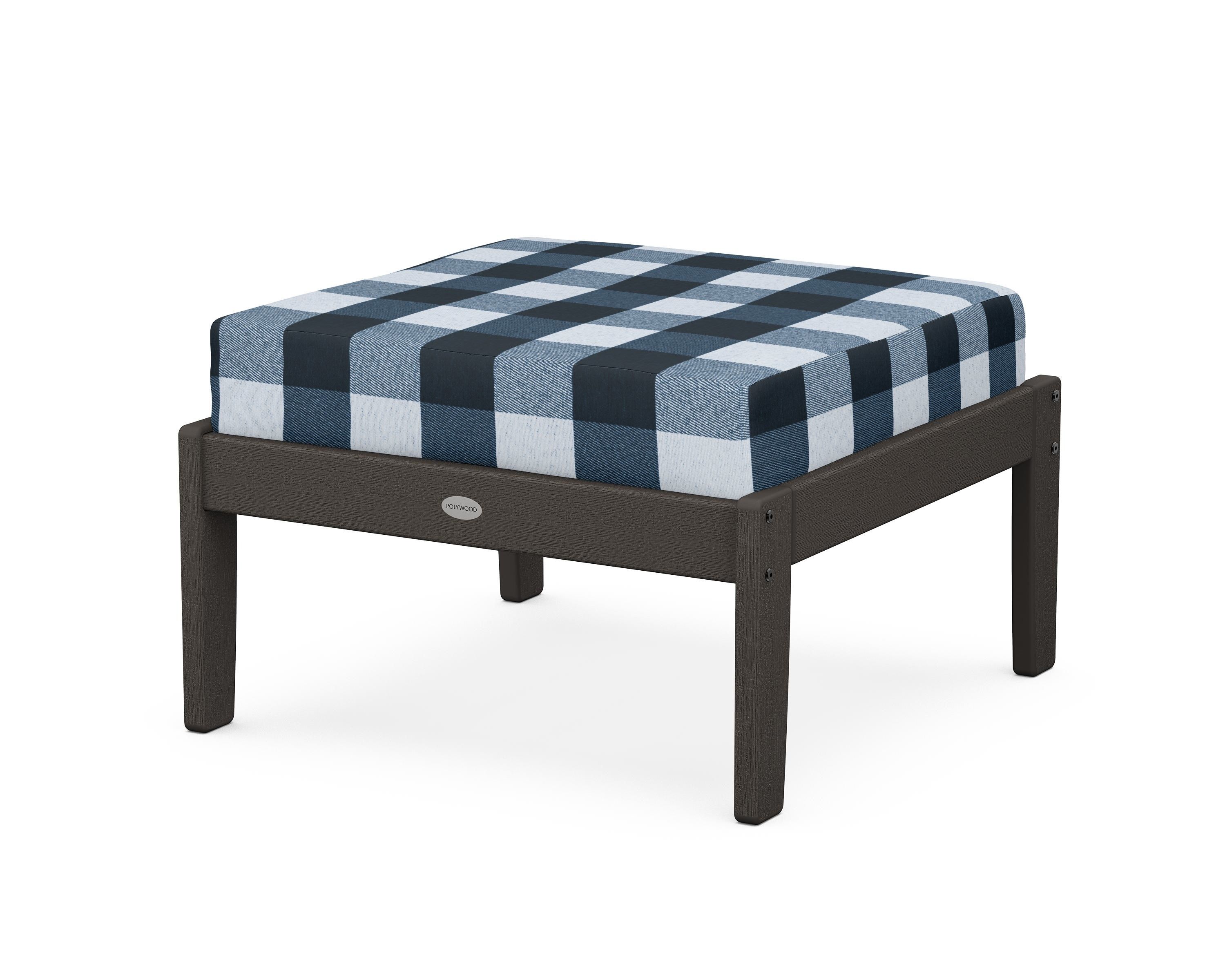 POLYWOOD® Braxton Deep Seating Ottoman in Vintage Coffee / Buffalo Plaid Marine Indigo