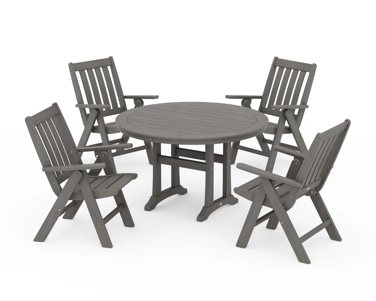 Vineyard Folding Chair 5-Piece Round Dining Set with Trestle Legs
