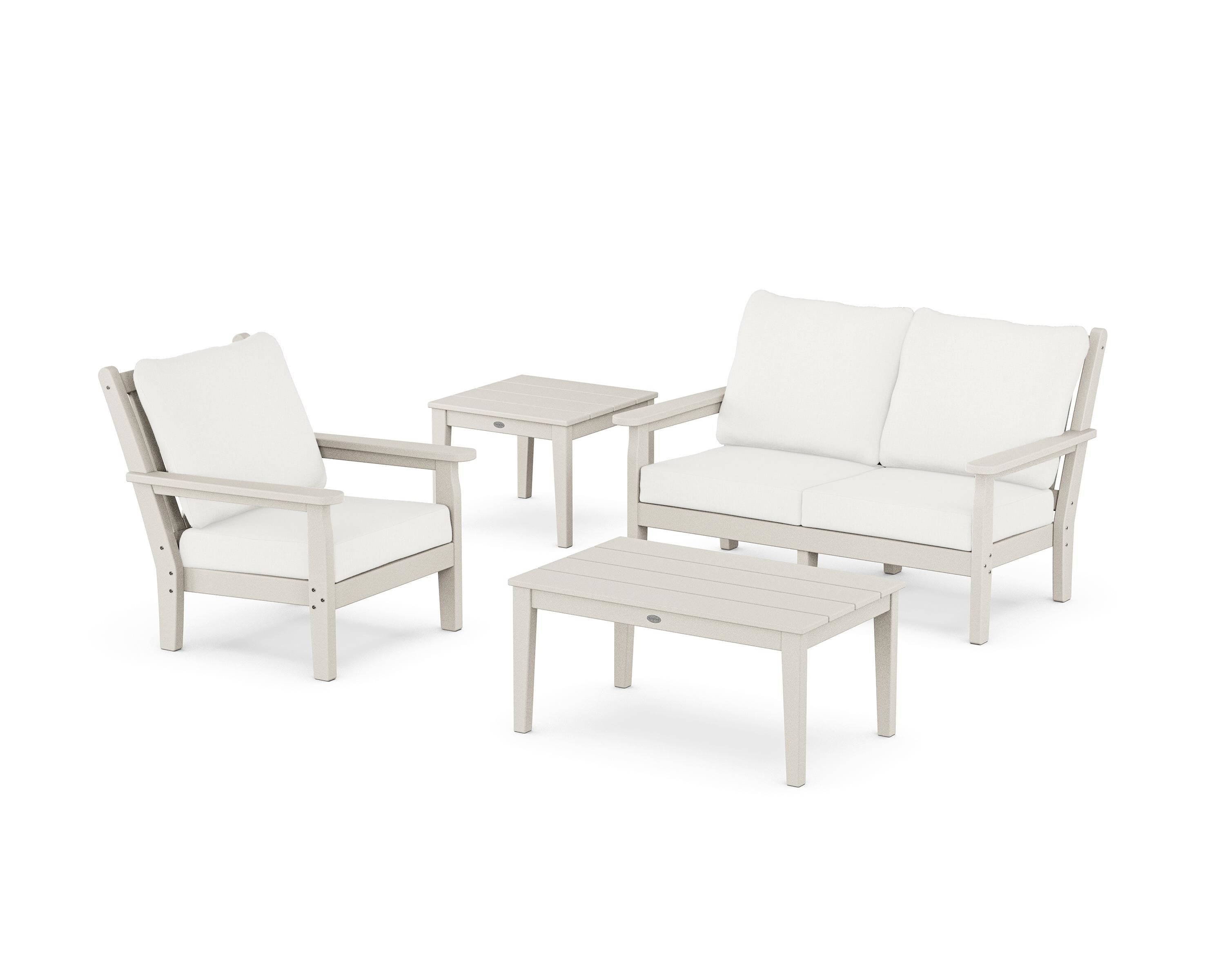 POLYWOOD® Chippendale 4-Piece Deep Seating Set in Sand / Natural Linen