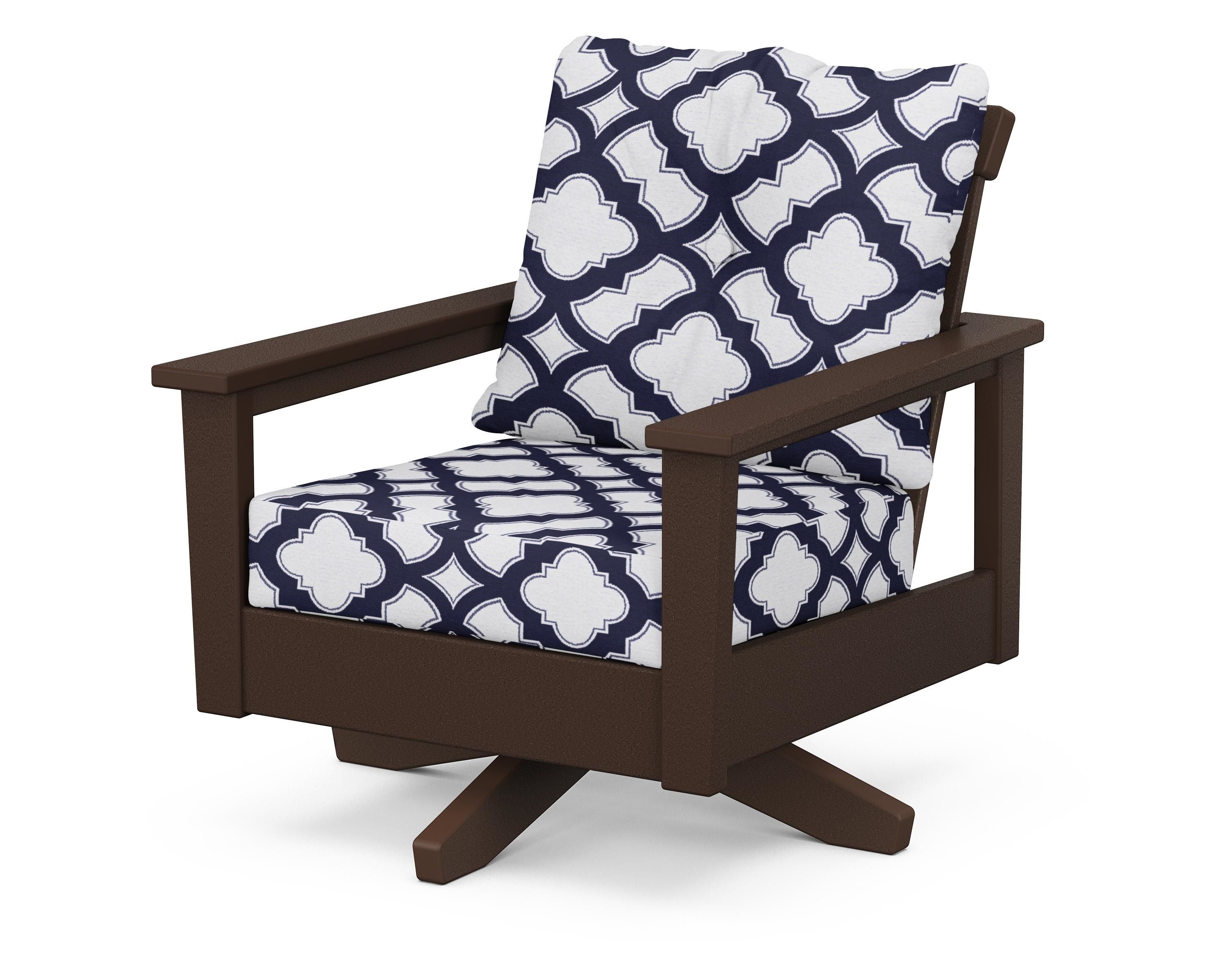 POLYWOOD® Prescott Deep Seating Swivel Chair in Mahogany / Trellis Navy