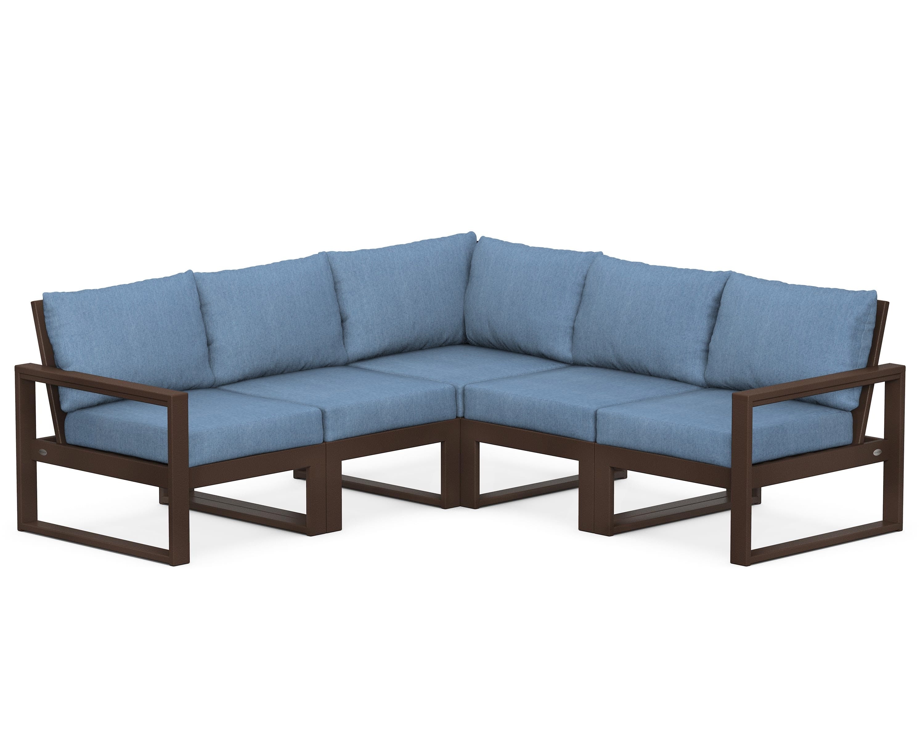 POLYWOOD® EDGE 5-Piece Modular Deep Seating Set in Mahogany / Sky Blue