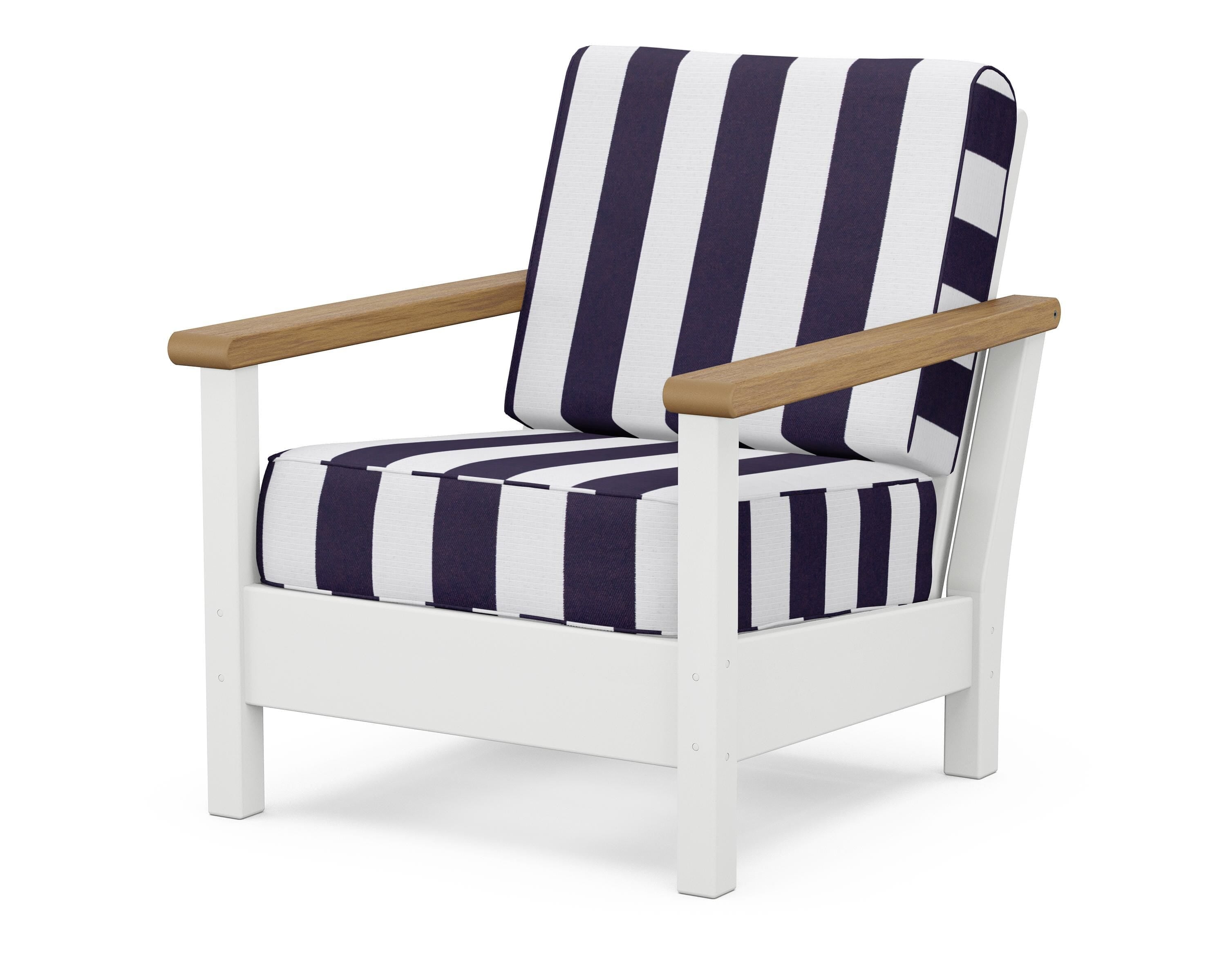 POLYWOOD® Harbour Deep Seating Chair in White / Natural / Cabana Stripe Navy