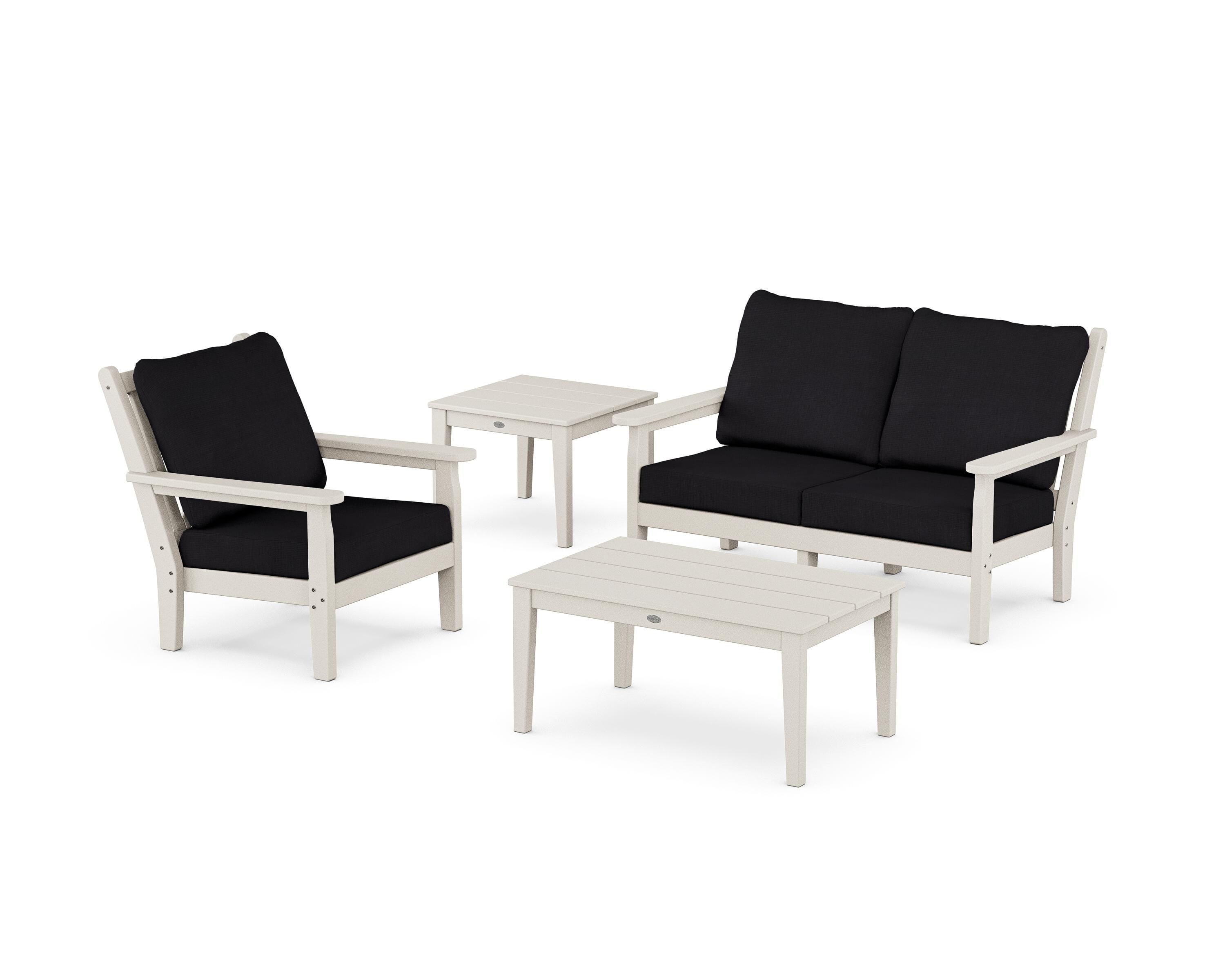 POLYWOOD® Chippendale 4-Piece Deep Seating Set in Sand / Midnight Linen
