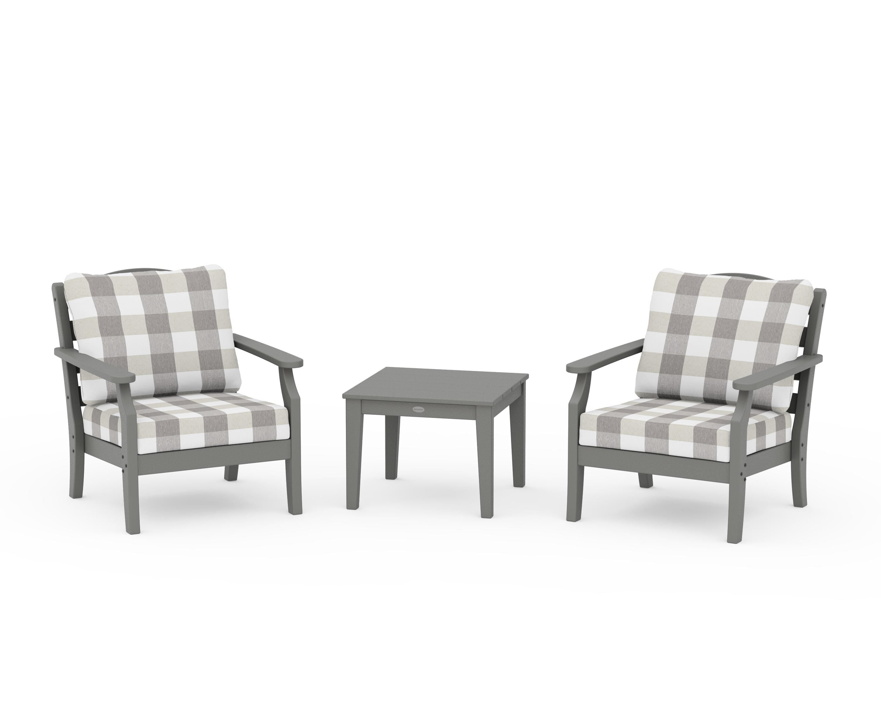 Draper James™ by POLYWOOD® Savannah 3-Piece Deep Seating Set in Slate Grey / Buffalo Plaid Grey Mist