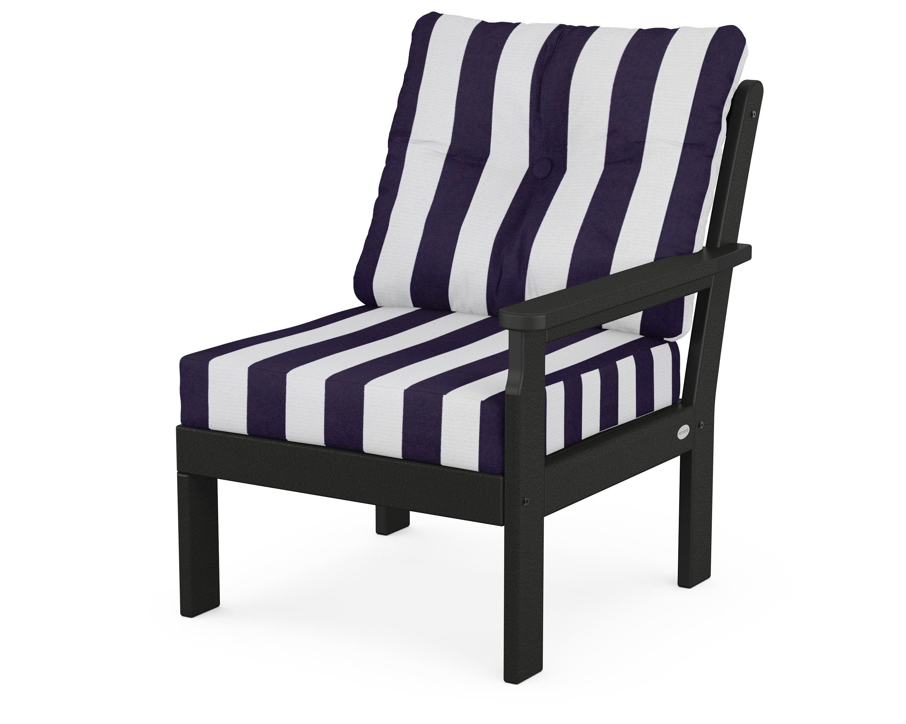 POLYWOOD® Vineyard Modular Right Arm Chair in Black / Cabana Stripe Navy