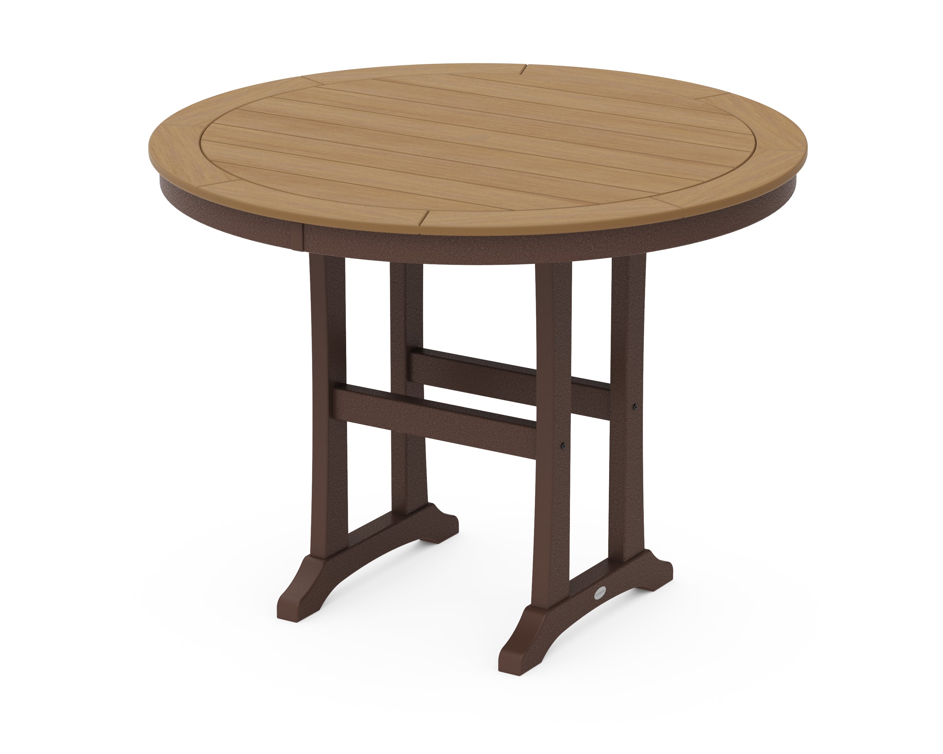 POLYWOOD® Nautical Trestle 48" Round Counter Table in Mahogany / Natural