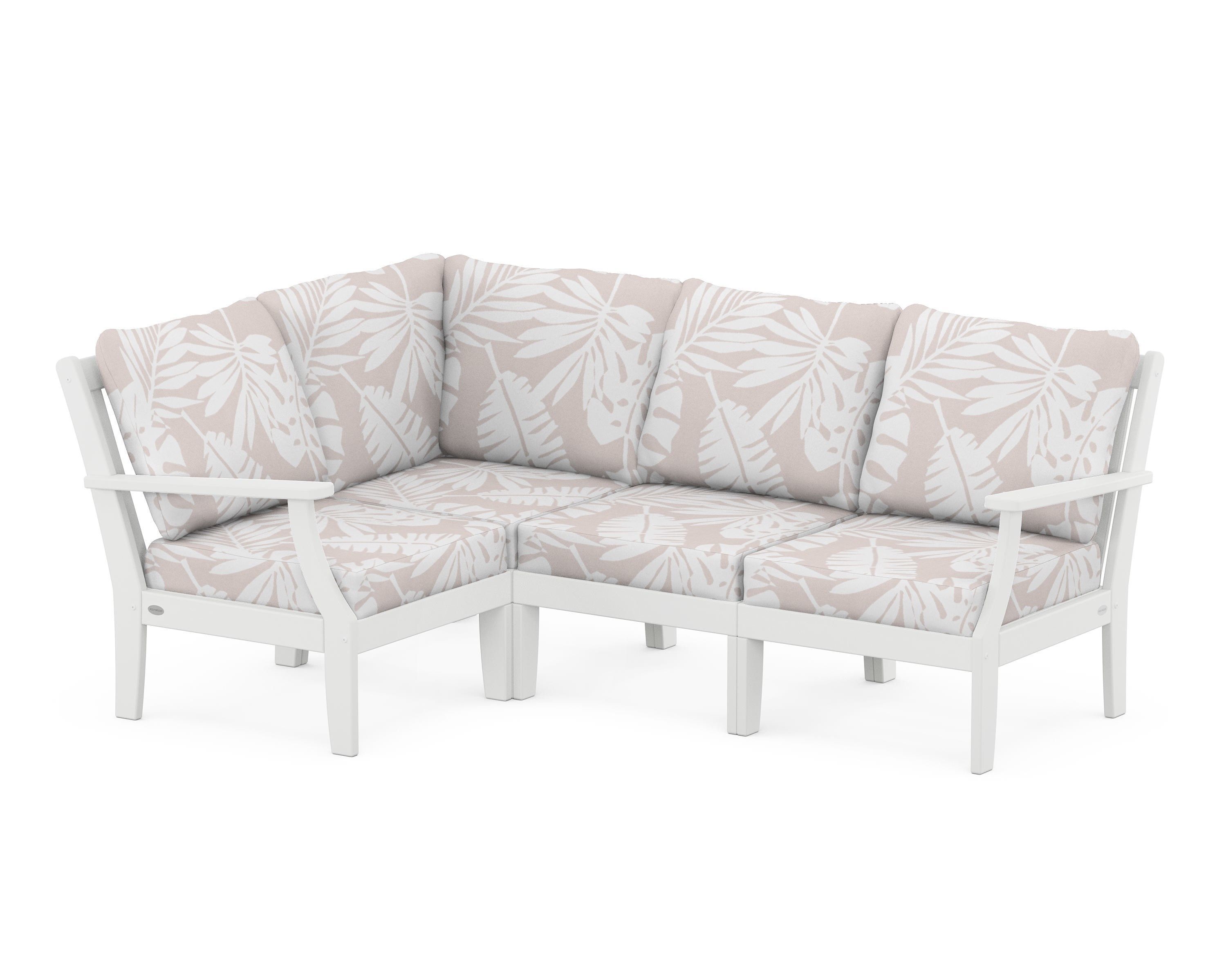 POLYWOOD® Braxton Modular 4-Piece Deep Seating Set in White / Leaf Dune Burlap