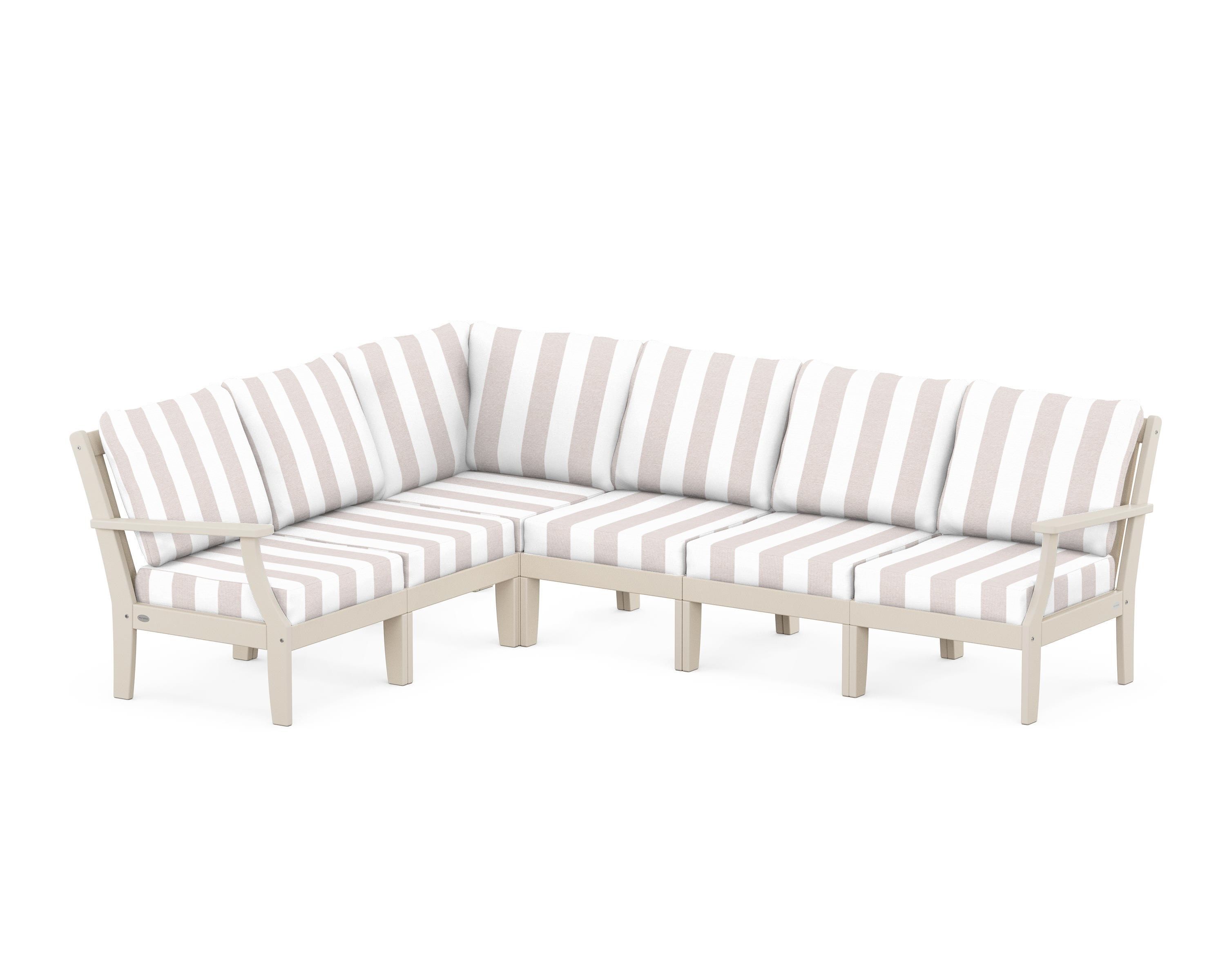 POLYWOOD® Braxton Modular 6-Piece Deep Seating Set in Sand / Cabana Stripe Dune Burlap