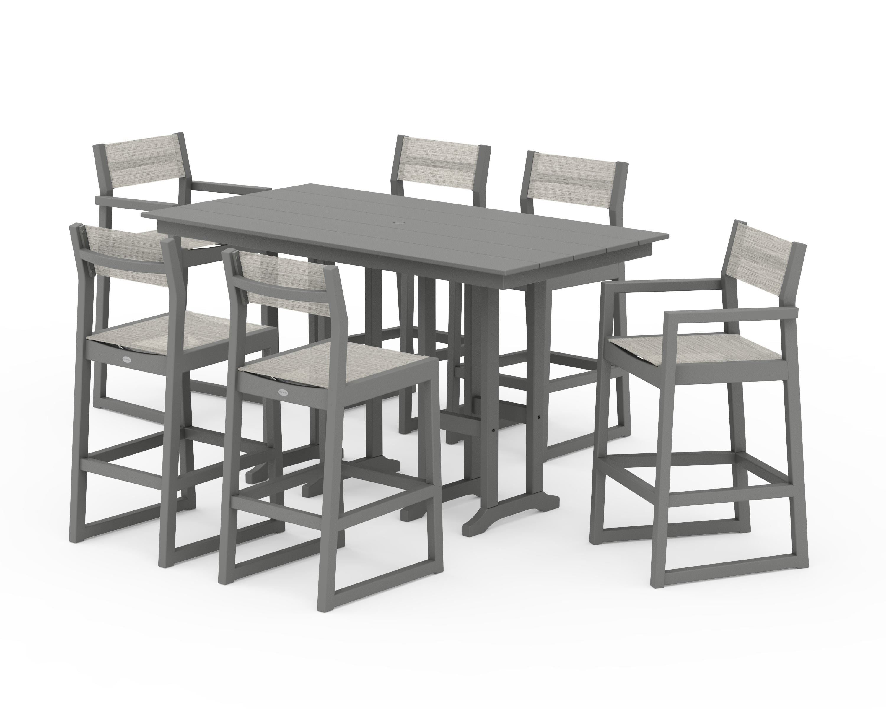 POLYWOOD® EDGE Sling 7-Piece Farmhouse Bar Set in Slate Grey / Birch Sling