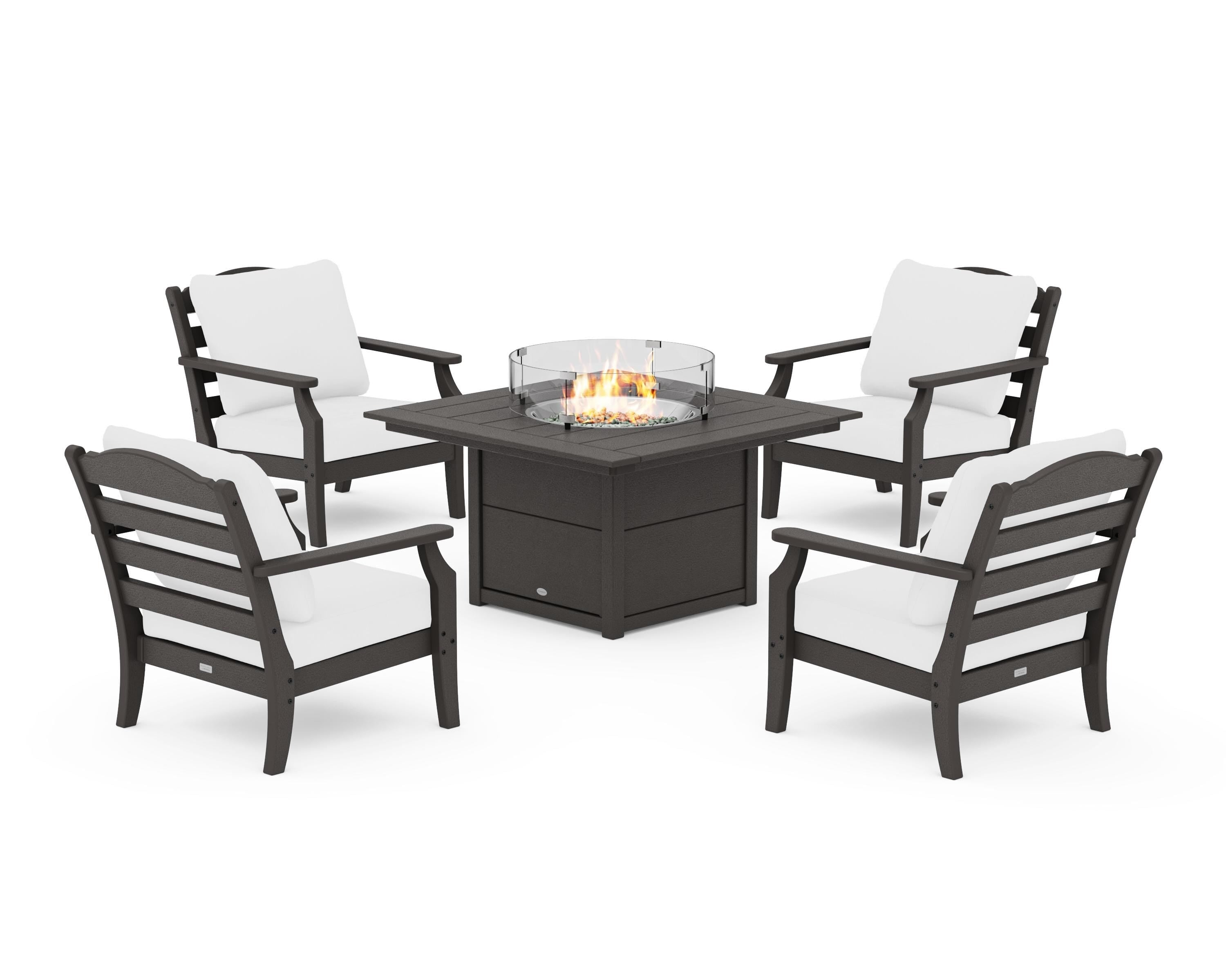 Draper James™ by POLYWOOD® Savannah 5-Piece Deep Seating Set with Fire Pit Table in Vintage Coffee / Natural