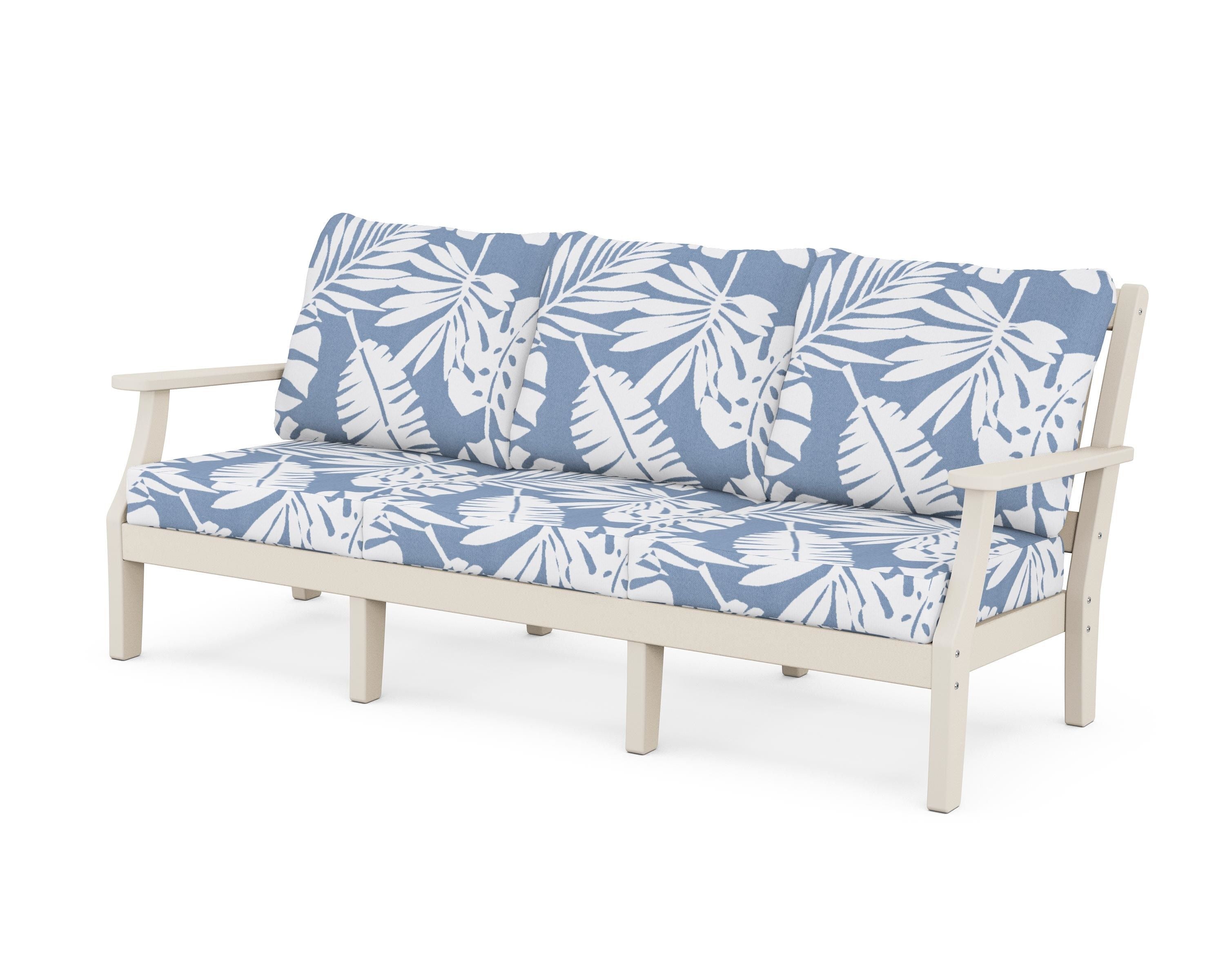 Martha Stewart by POLYWOOD® Chinoiserie Deep Seating Sofa in Sand / Leaf Sky Blue