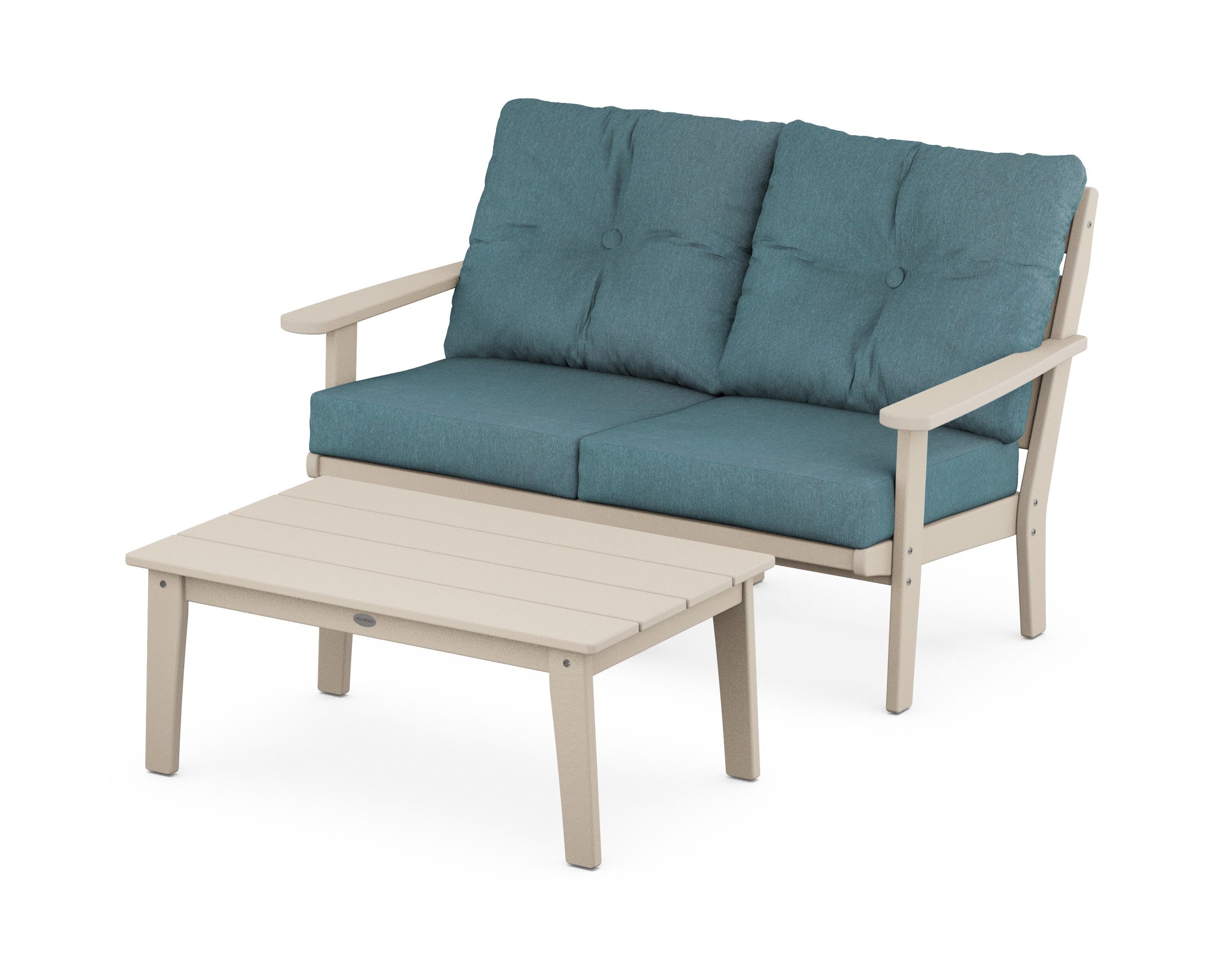 POLYWOOD® Lakeside 2-Piece Lounge Loveseat Set in Sand / Ocean Teal