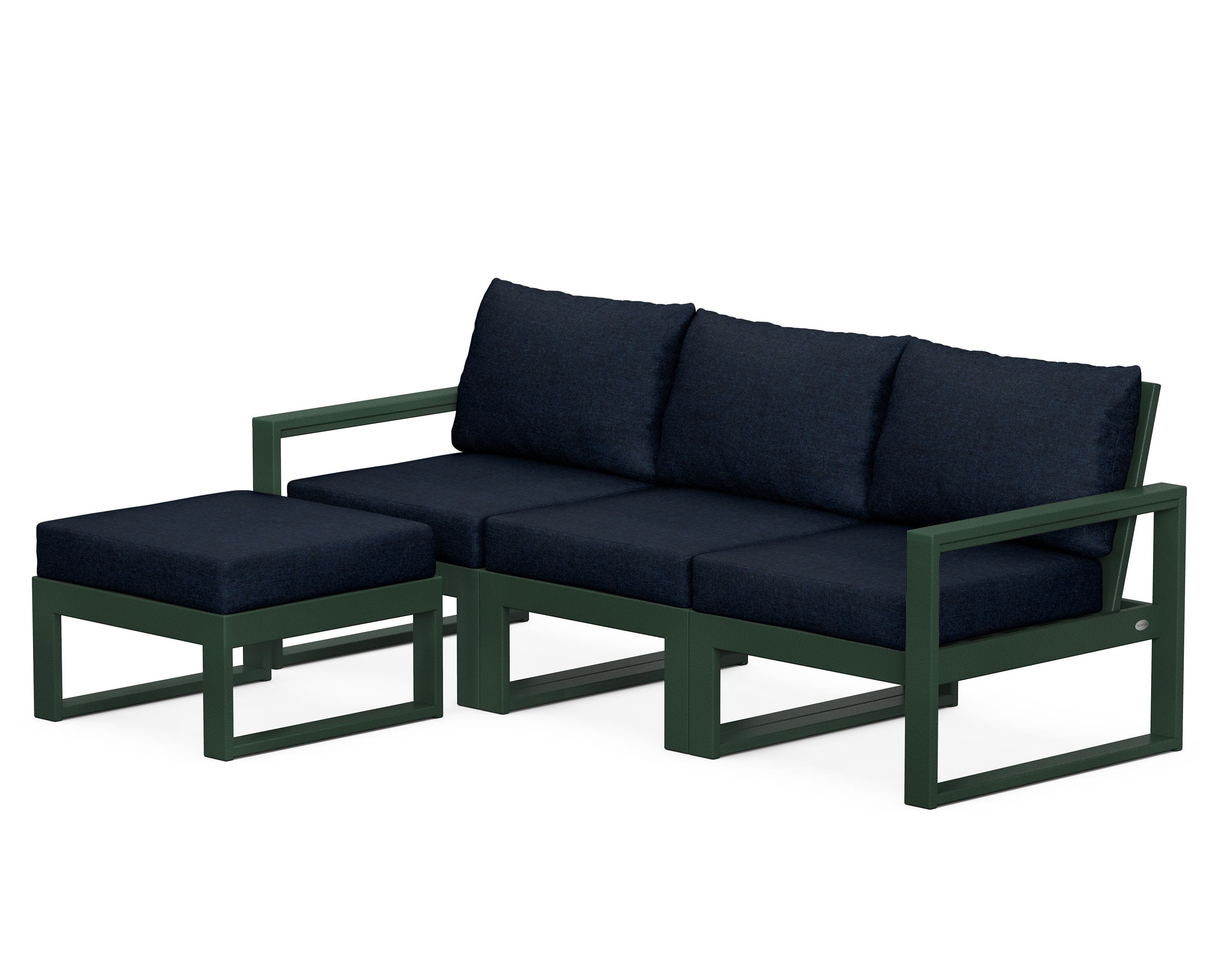 POLYWOOD® EDGE 4-Piece Modular Deep Seating Set with Ottoman in Green / Marine Indigo