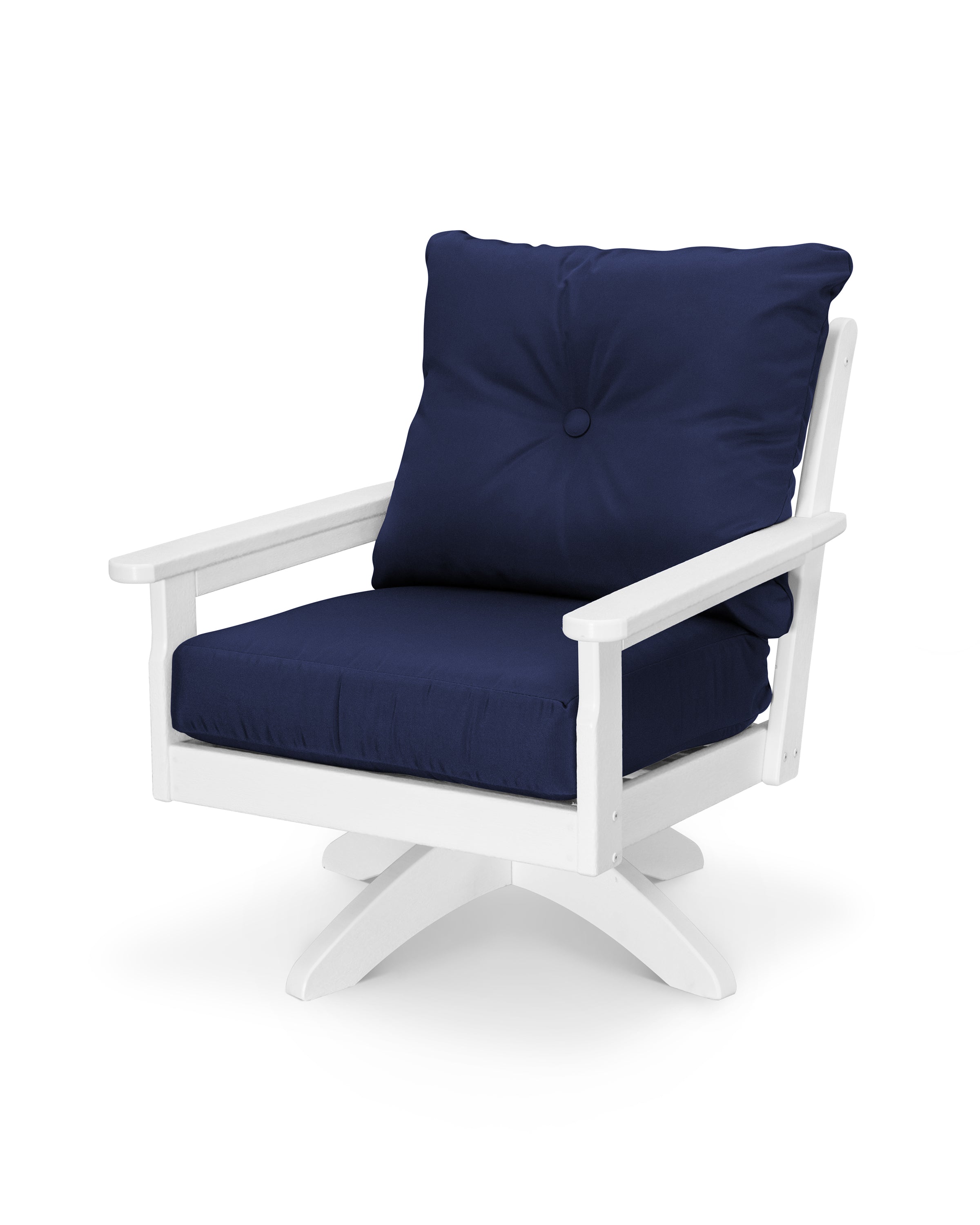 POLYWOOD® Vineyard Deep Seating Swivel Chair in White / Navy
