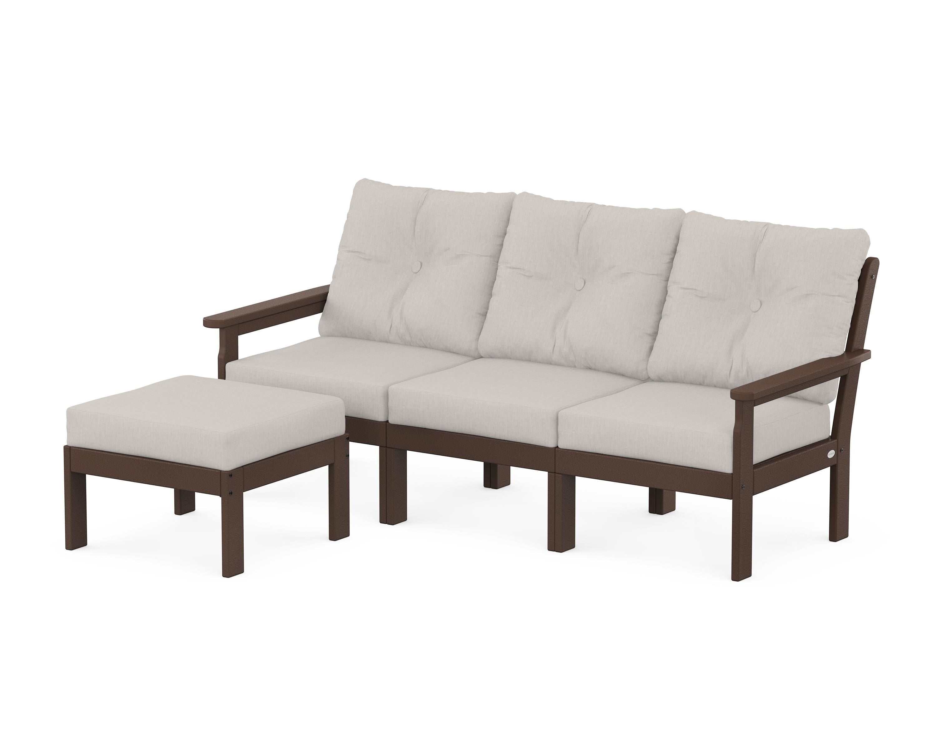 POLYWOOD® Vineyard 4-Piece Sectional with Ottoman in Mahogany / Cast Ash