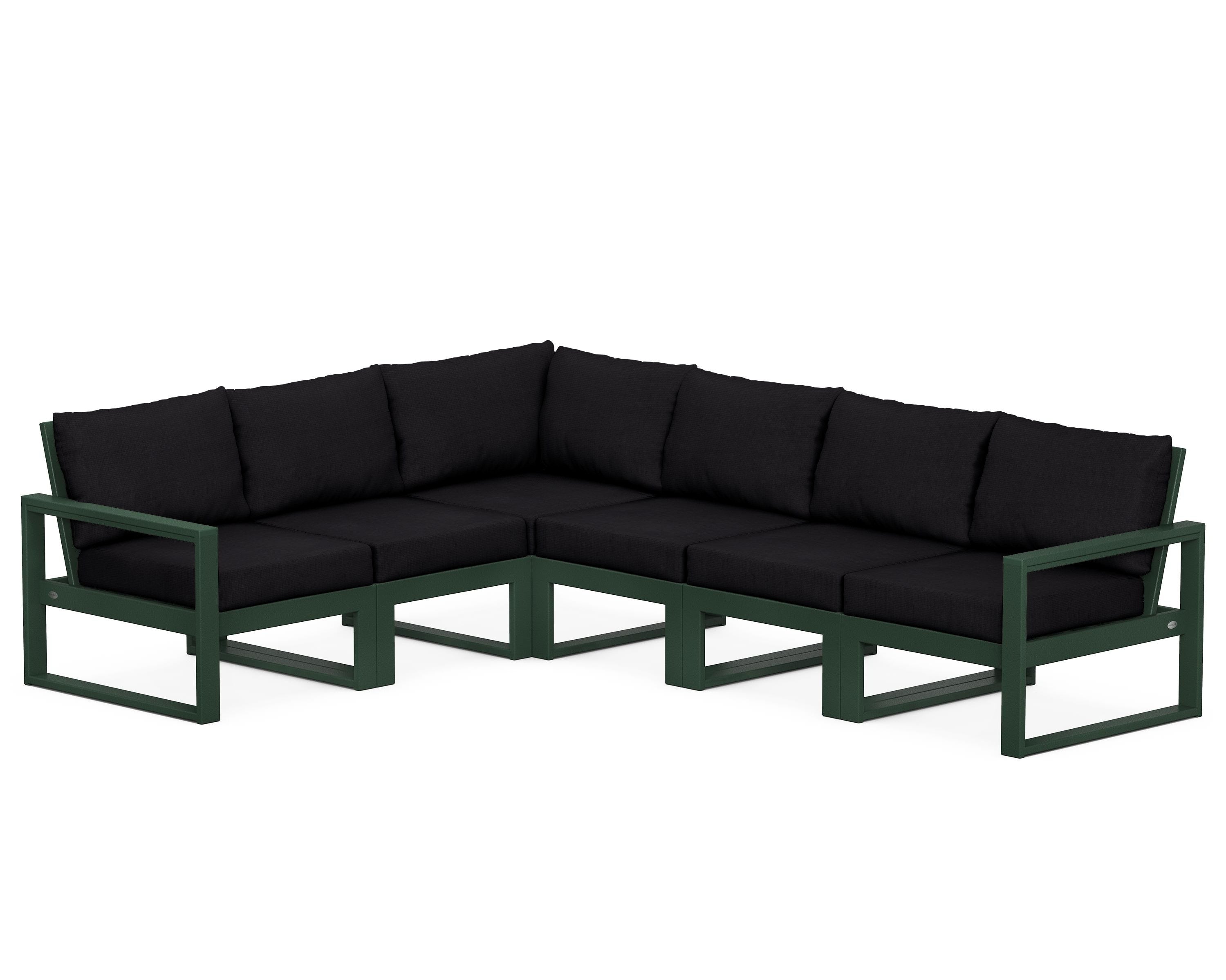 POLYWOOD® EDGE 6-Piece Modular Deep Seating Set in Green / Midnight Linen