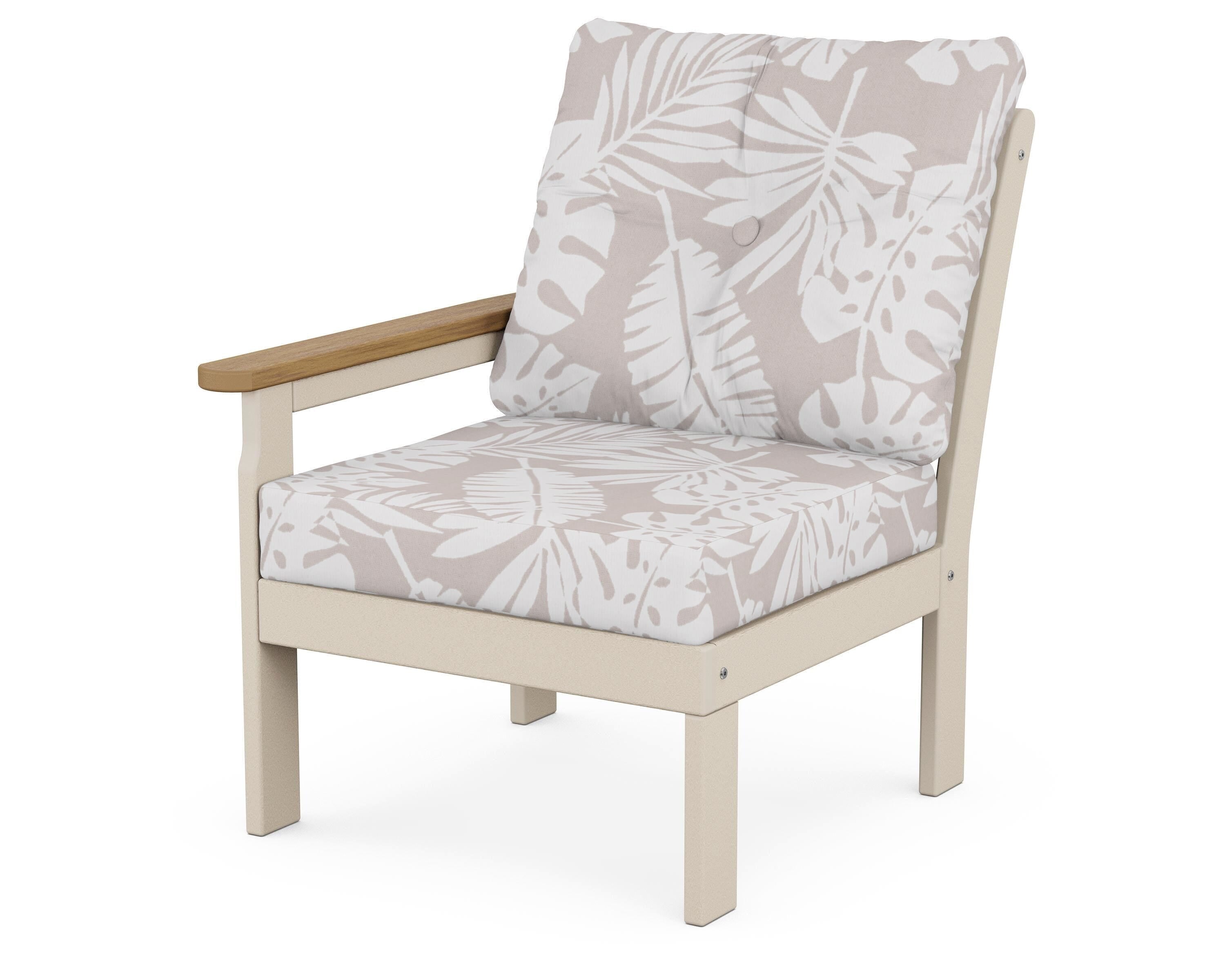 POLYWOOD® Vineyard Modular Left Arm Chair in Sand / Natural / Leaf Dune Burlap
