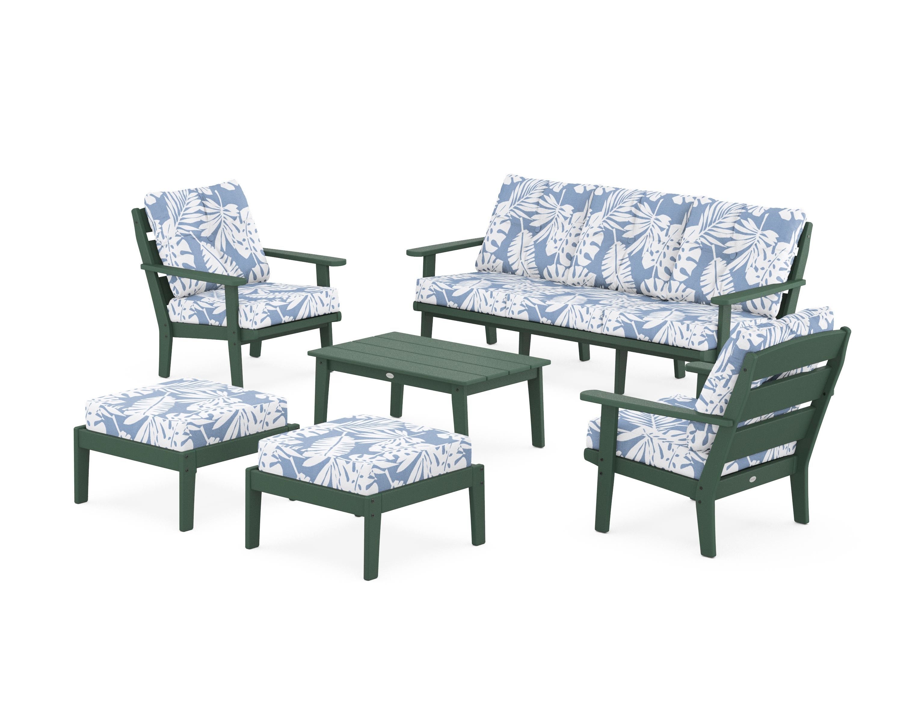 POLYWOOD® Lakeside 6-Piece Lounge Sofa Set in Green / Leaf Sky Blue