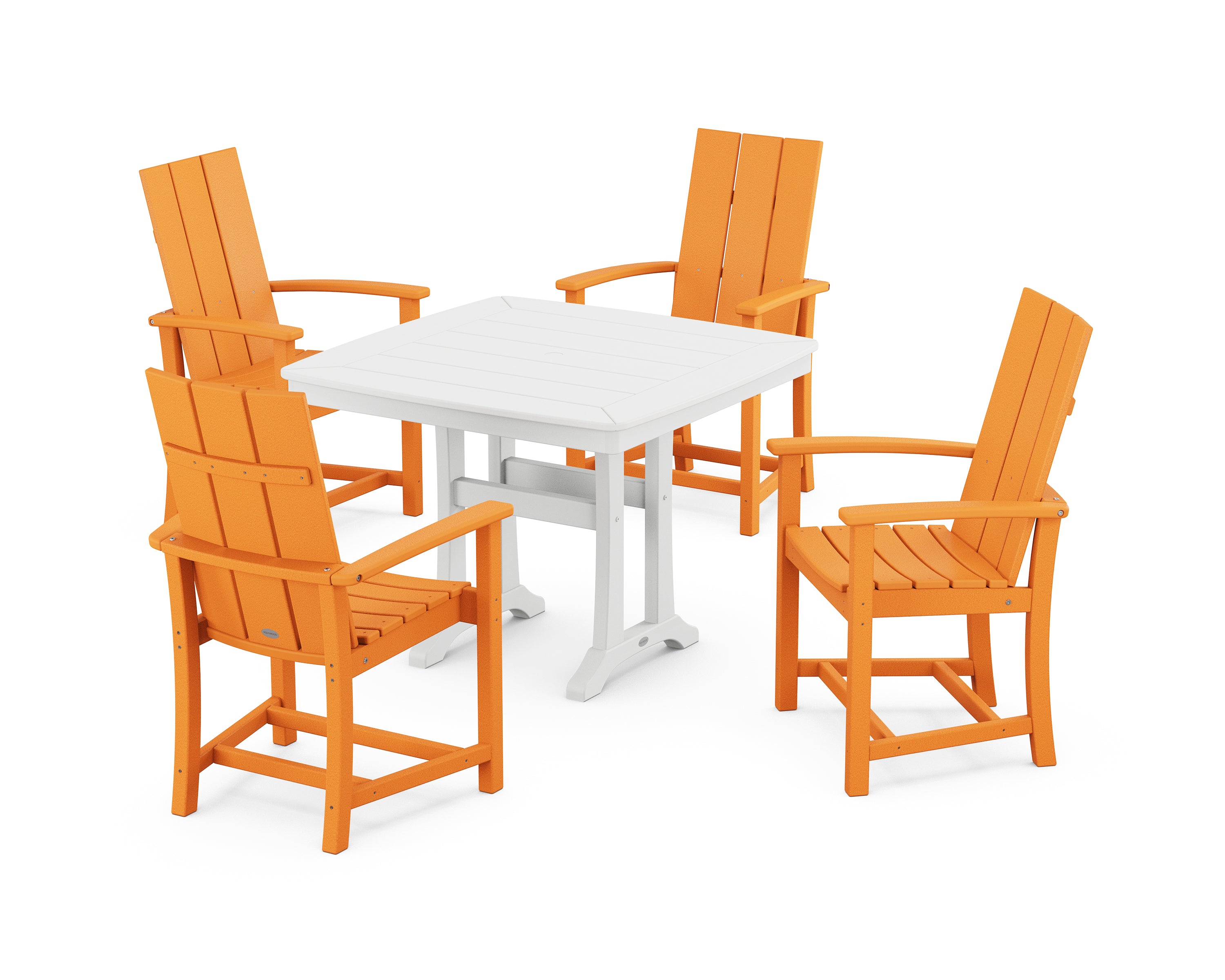 POLYWOOD® Modern Adirondack 5-Piece Dining Set with Trestle Legs in Tangerine / White