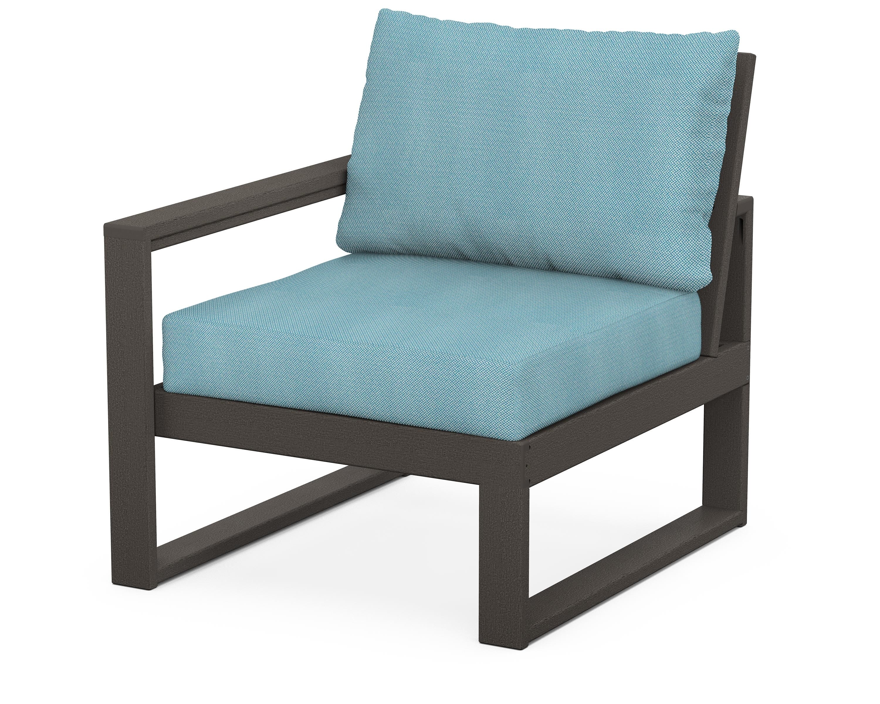 POLYWOOD® EDGE Modular Left Arm Chair in Vintage Coffee / Lattice Sky Blue