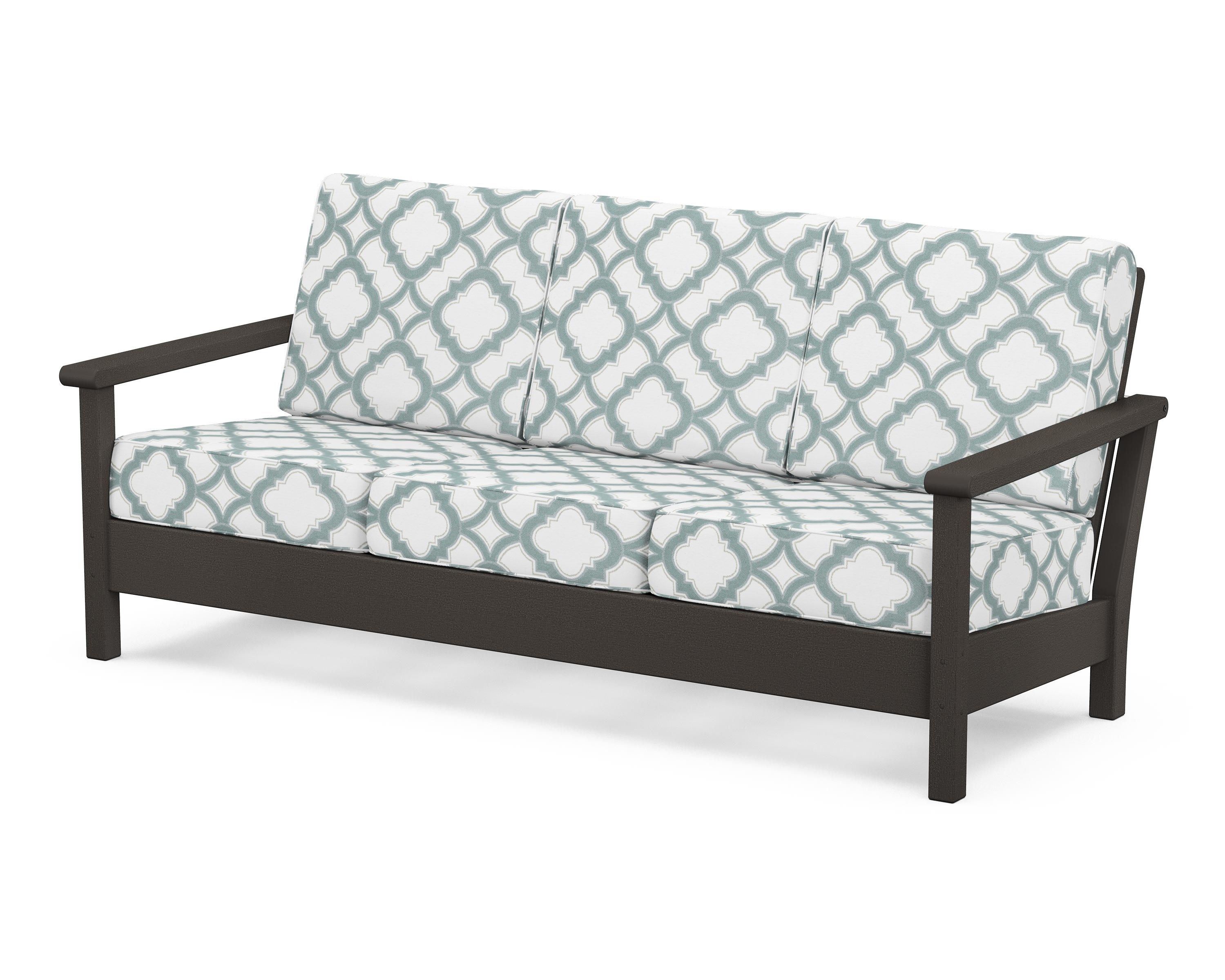 POLYWOOD® Harbour Deep Seating Sofa in Vintage Coffee / Trellis Glacier Spa