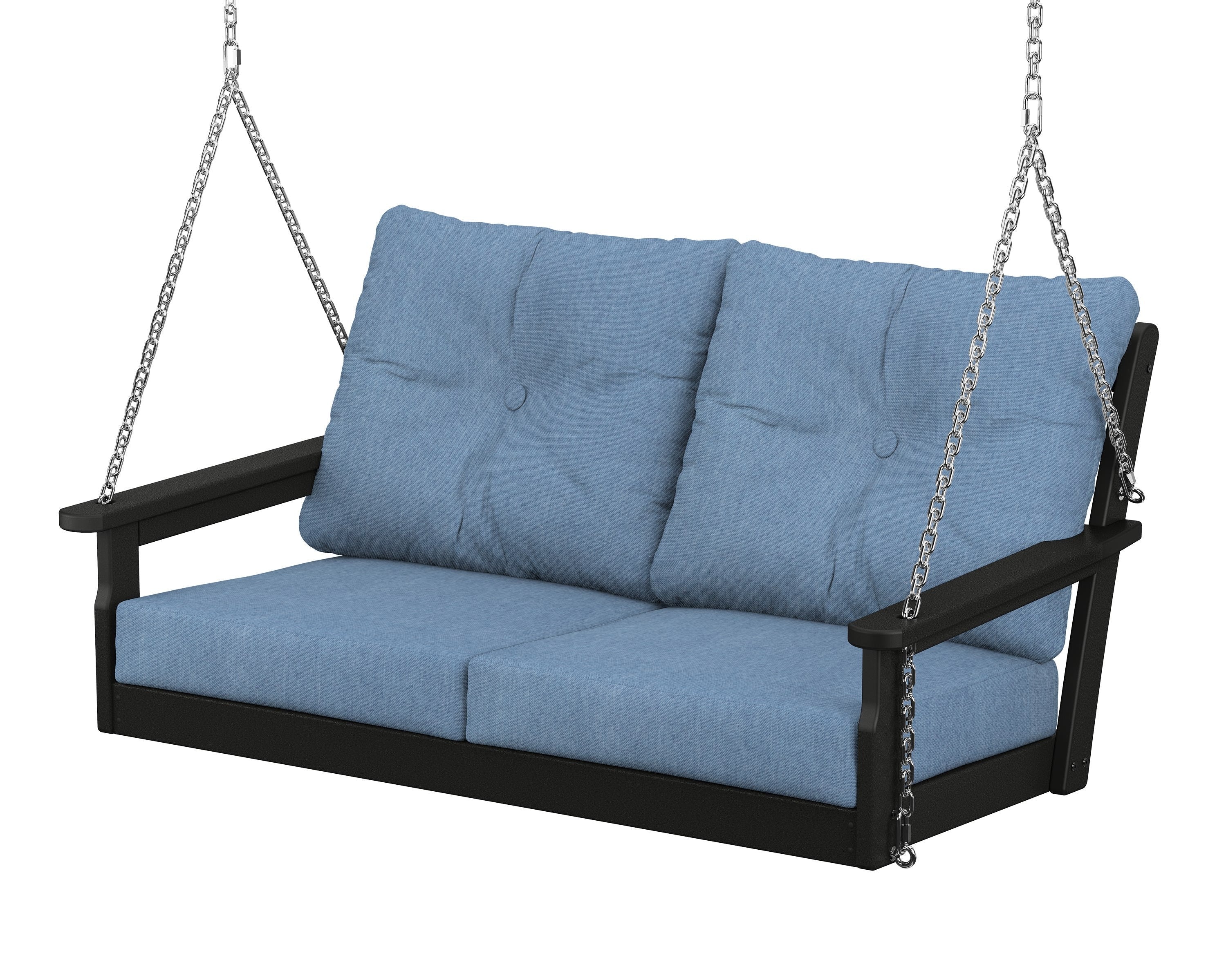 POLYWOOD® Vineyard Deep Seating Swing in Black / Sky Blue