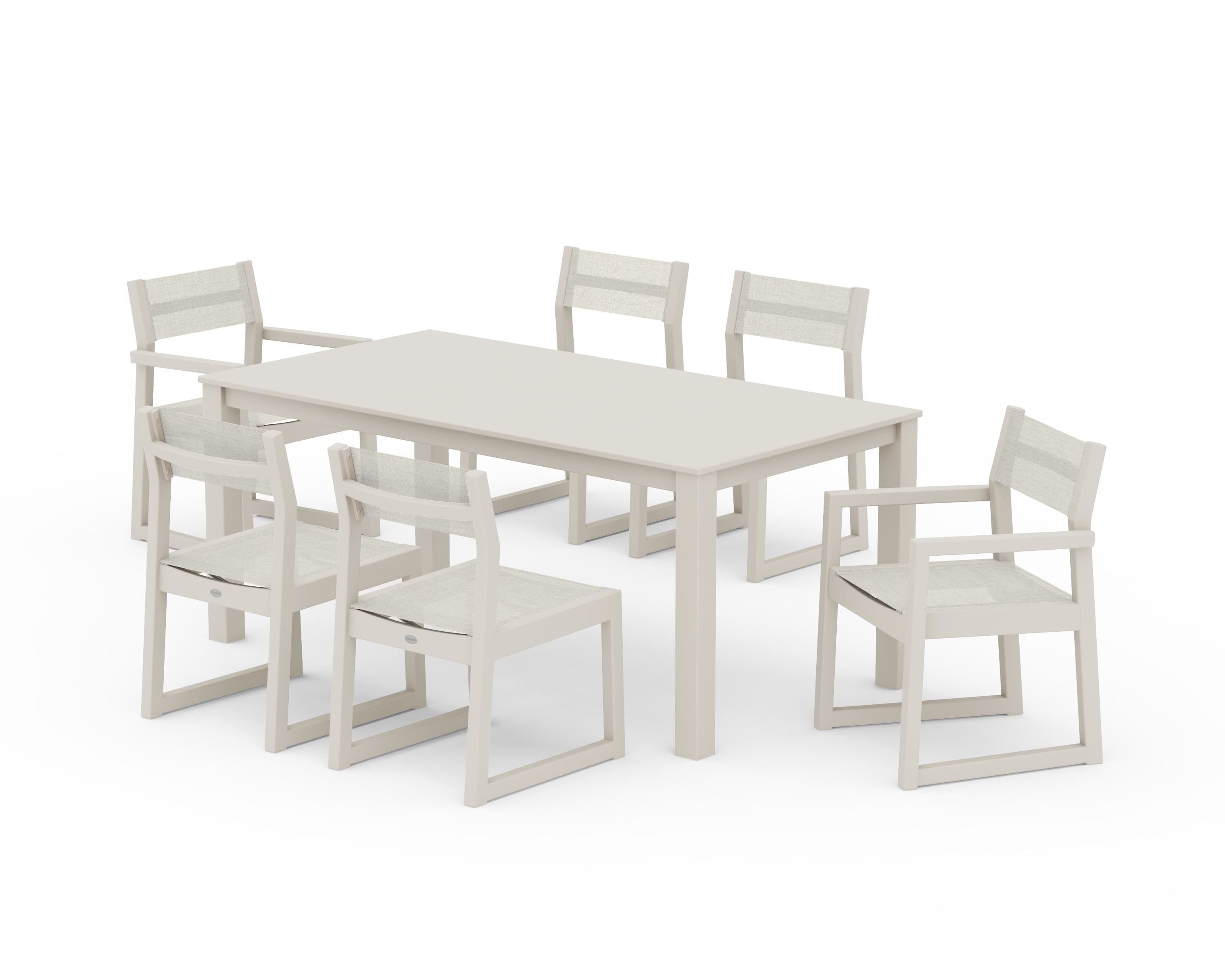 POLYWOOD® EDGE Sling 7-Piece Parsons Dining Set in Sand / Parchment Sling