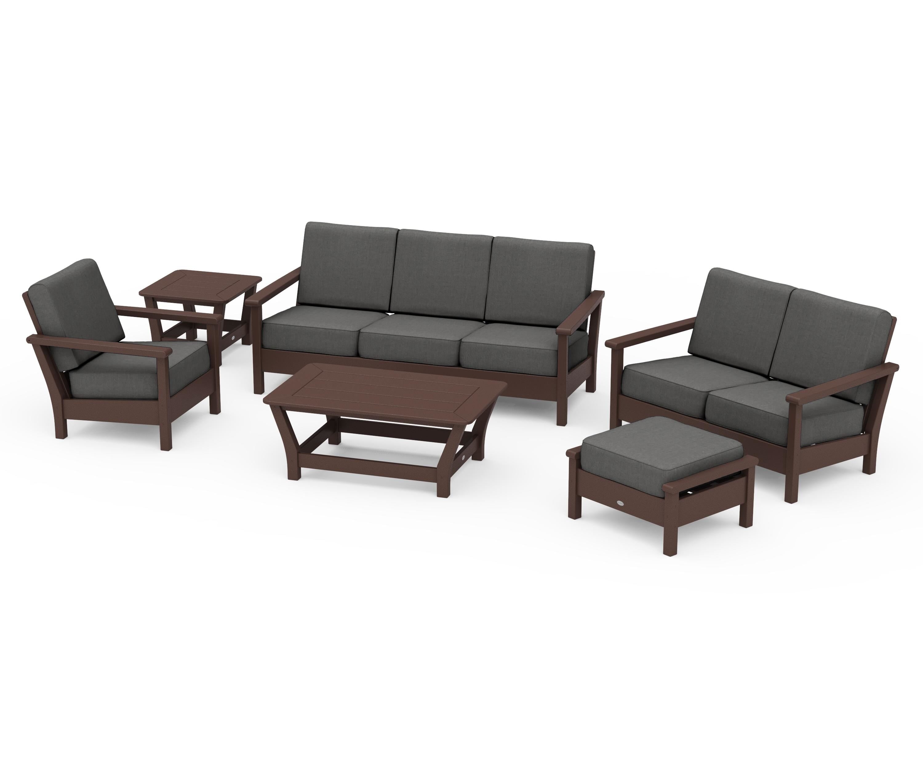 POLYWOOD® Harbour 6-Piece Outdoor Living Set in Mahogany / Spectrum Carbon