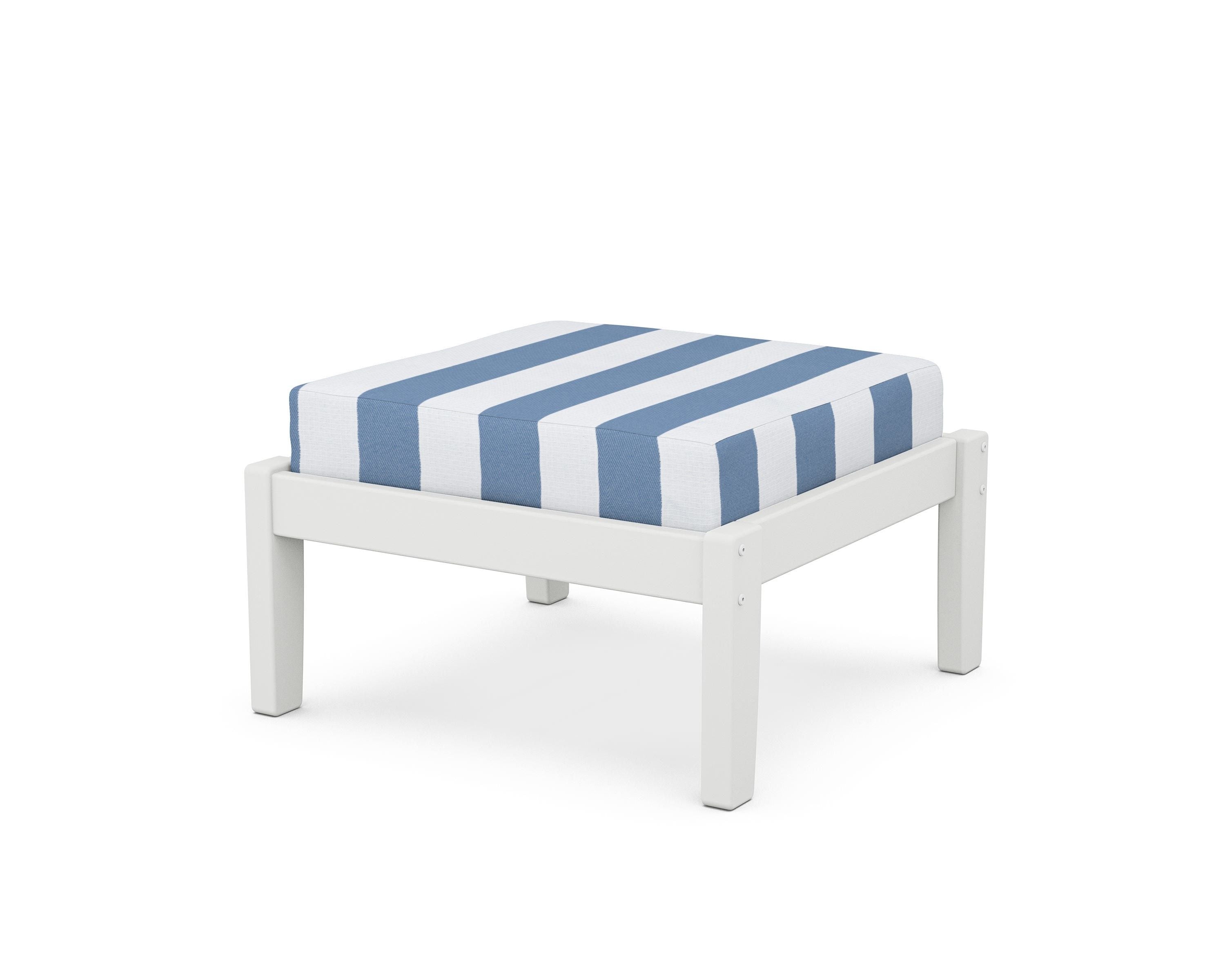 Unbranded Deep Seating Ottoman in White / Cabana Stripe Sky Blue