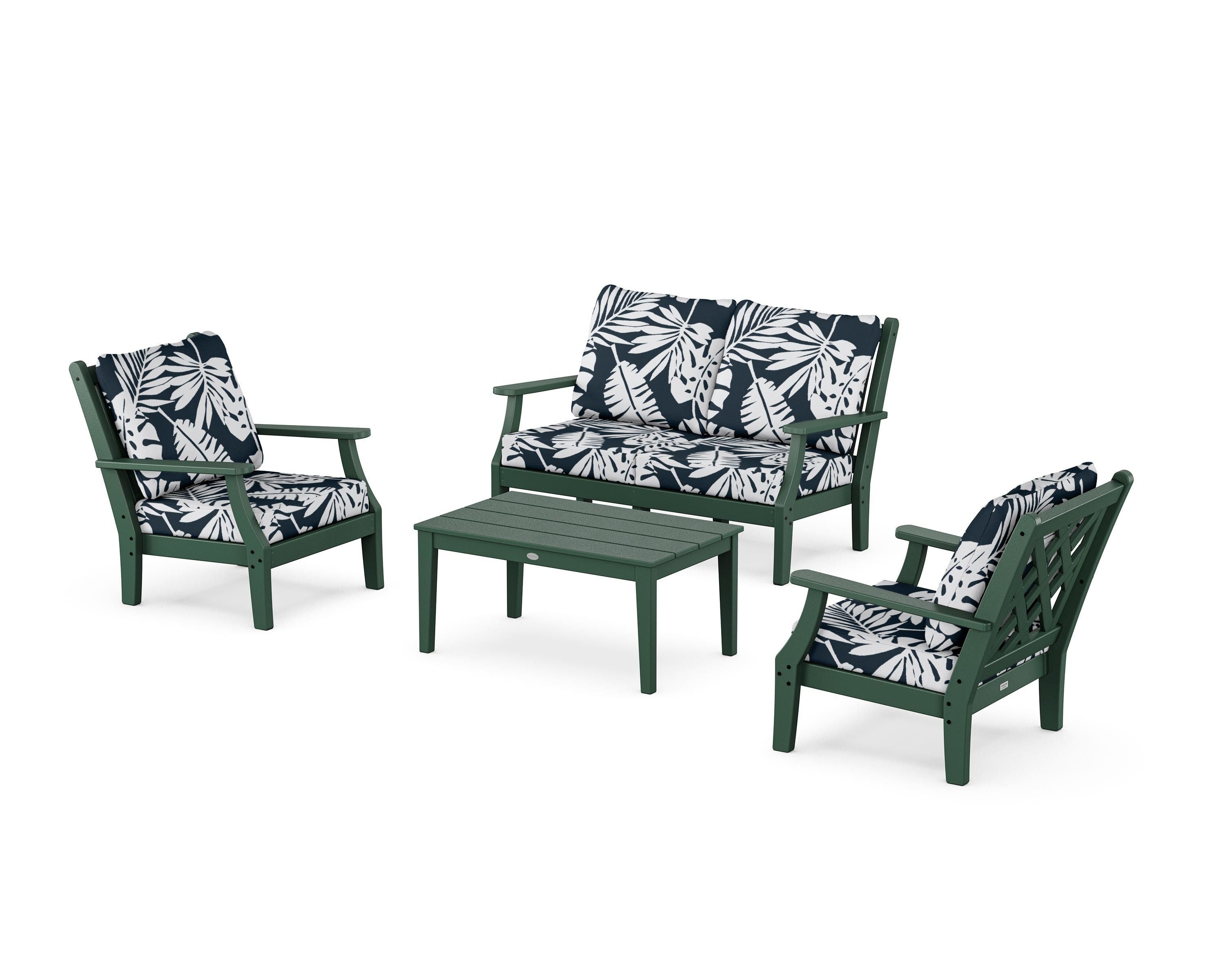 Country Living Wovendale 4-Piece Deep Seating Set with Loveseat in Green / Leaf Marine Indigo