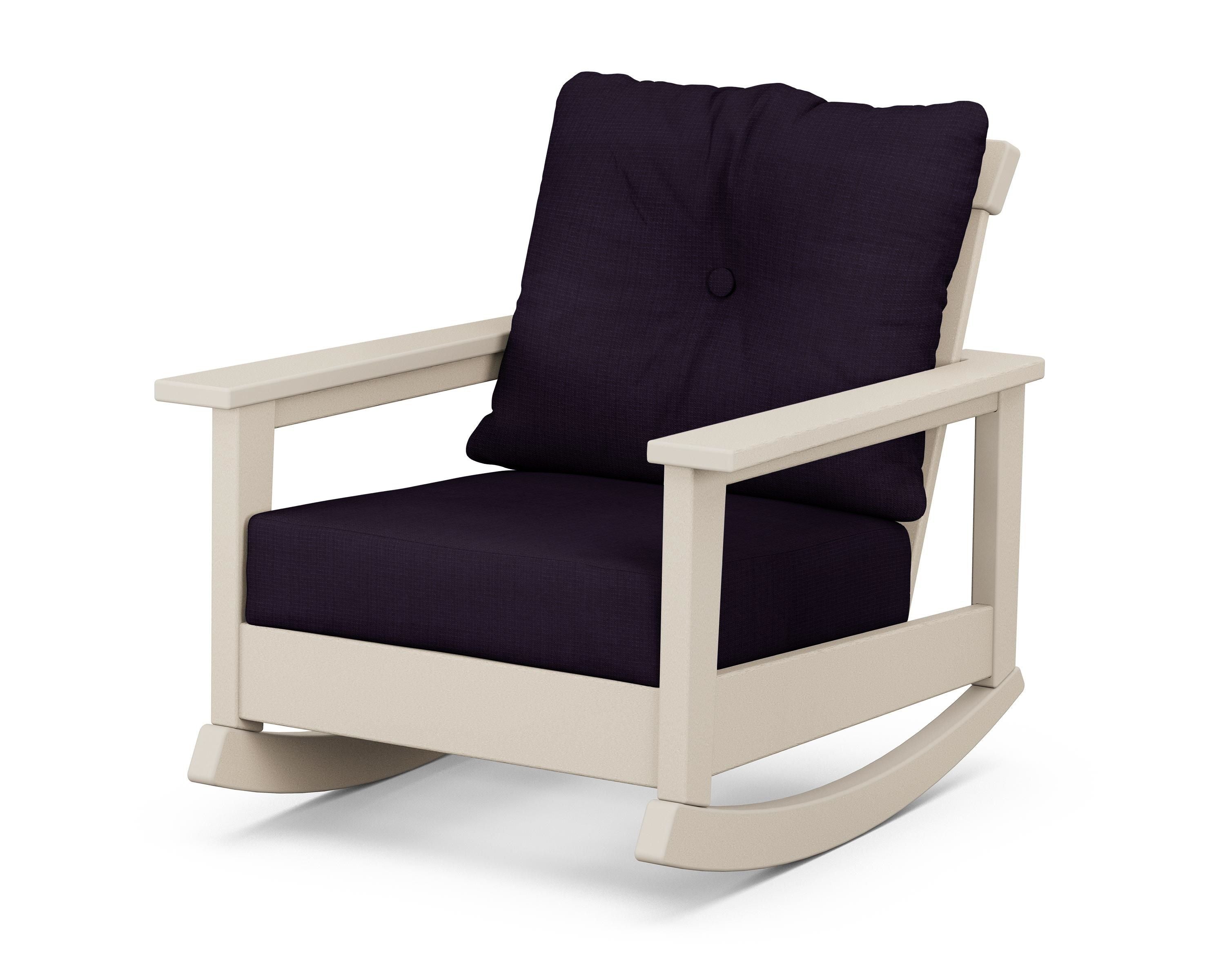 POLYWOOD® Prescott Deep Seating Rocking Chair in Sand / Navy Linen