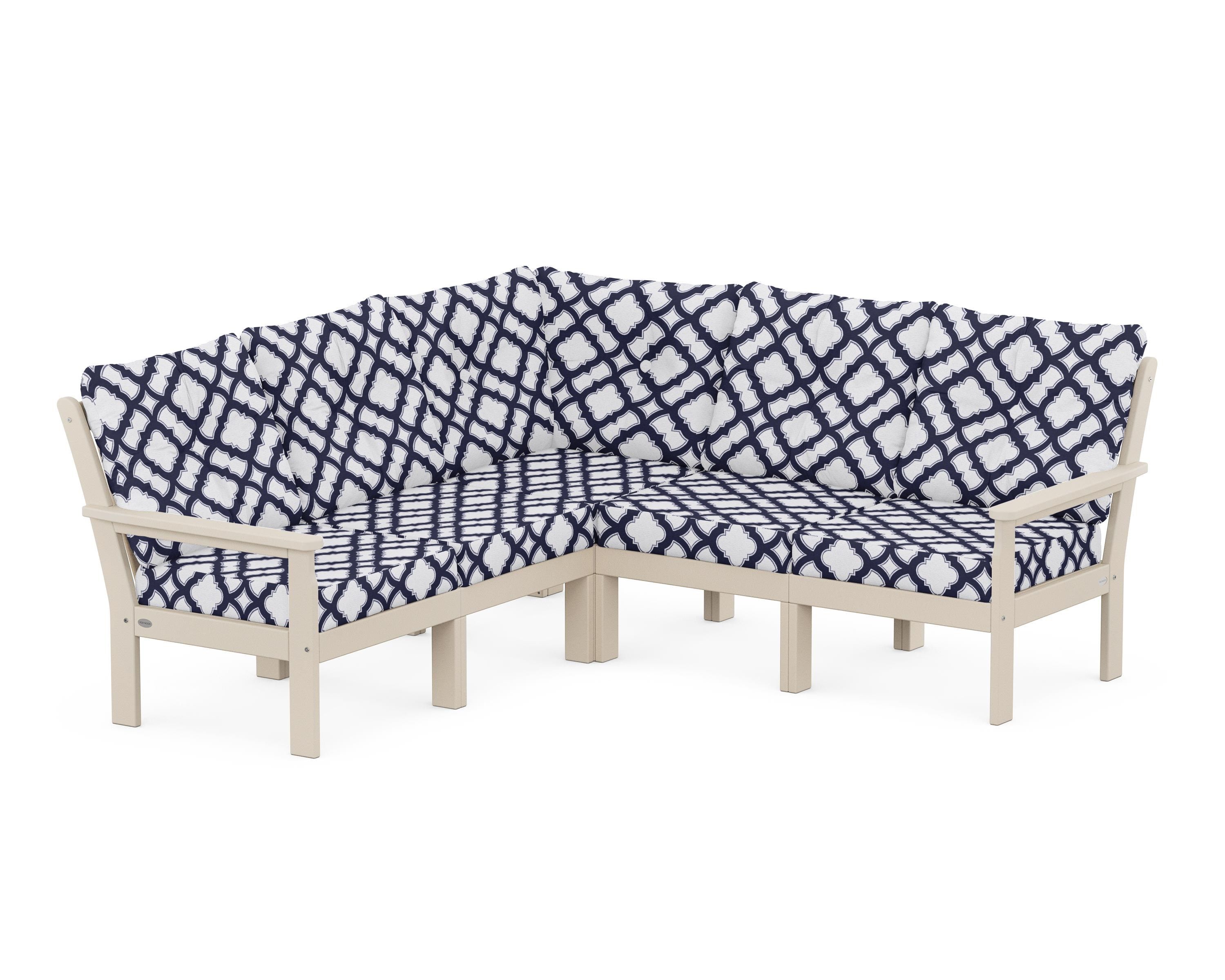 POLYWOOD® Vineyard 5-Piece Sectional in Sand / Trellis Navy