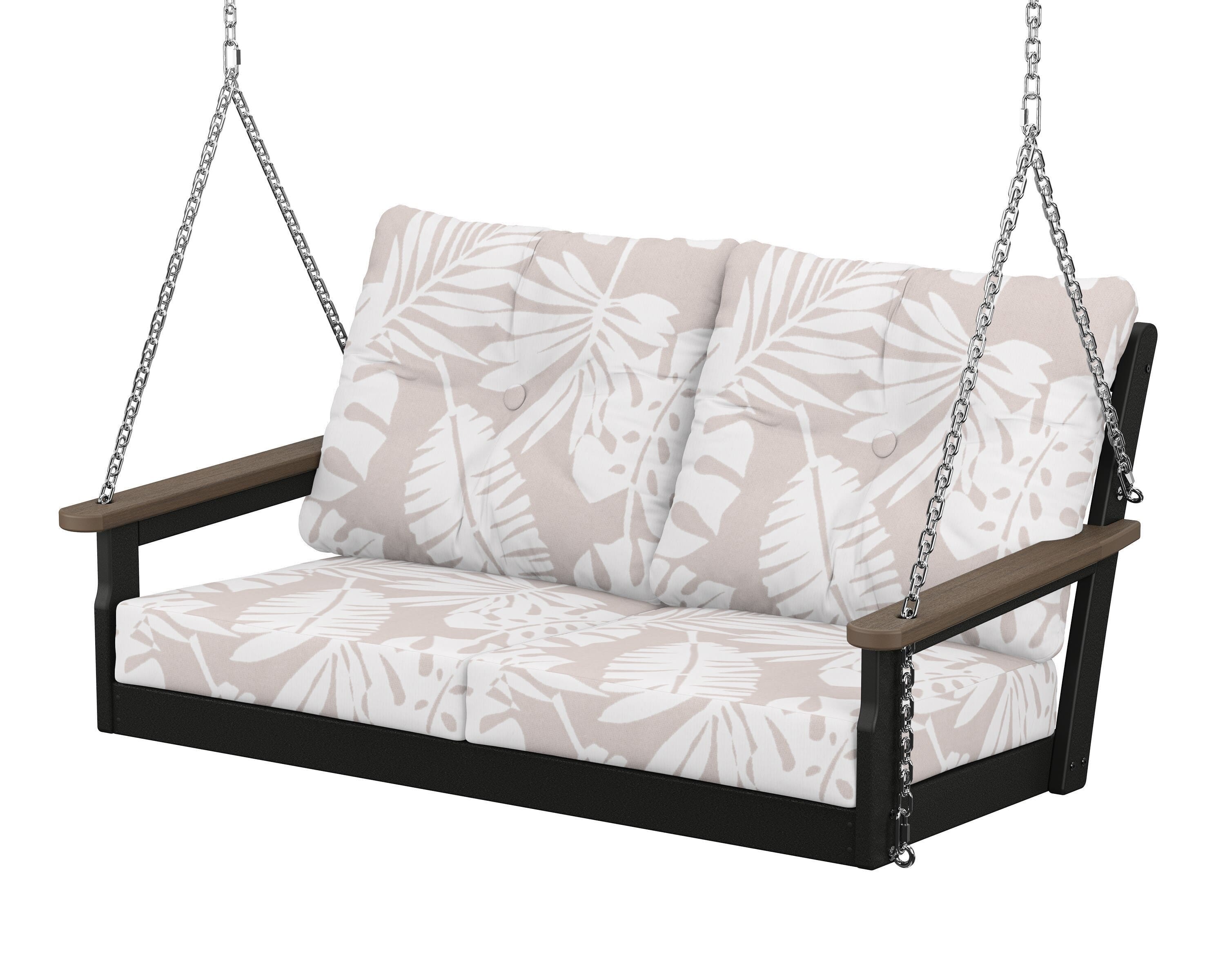 POLYWOOD® Vineyard Deep Seating Swing in Black / Kona / Leaf Dune Burlap