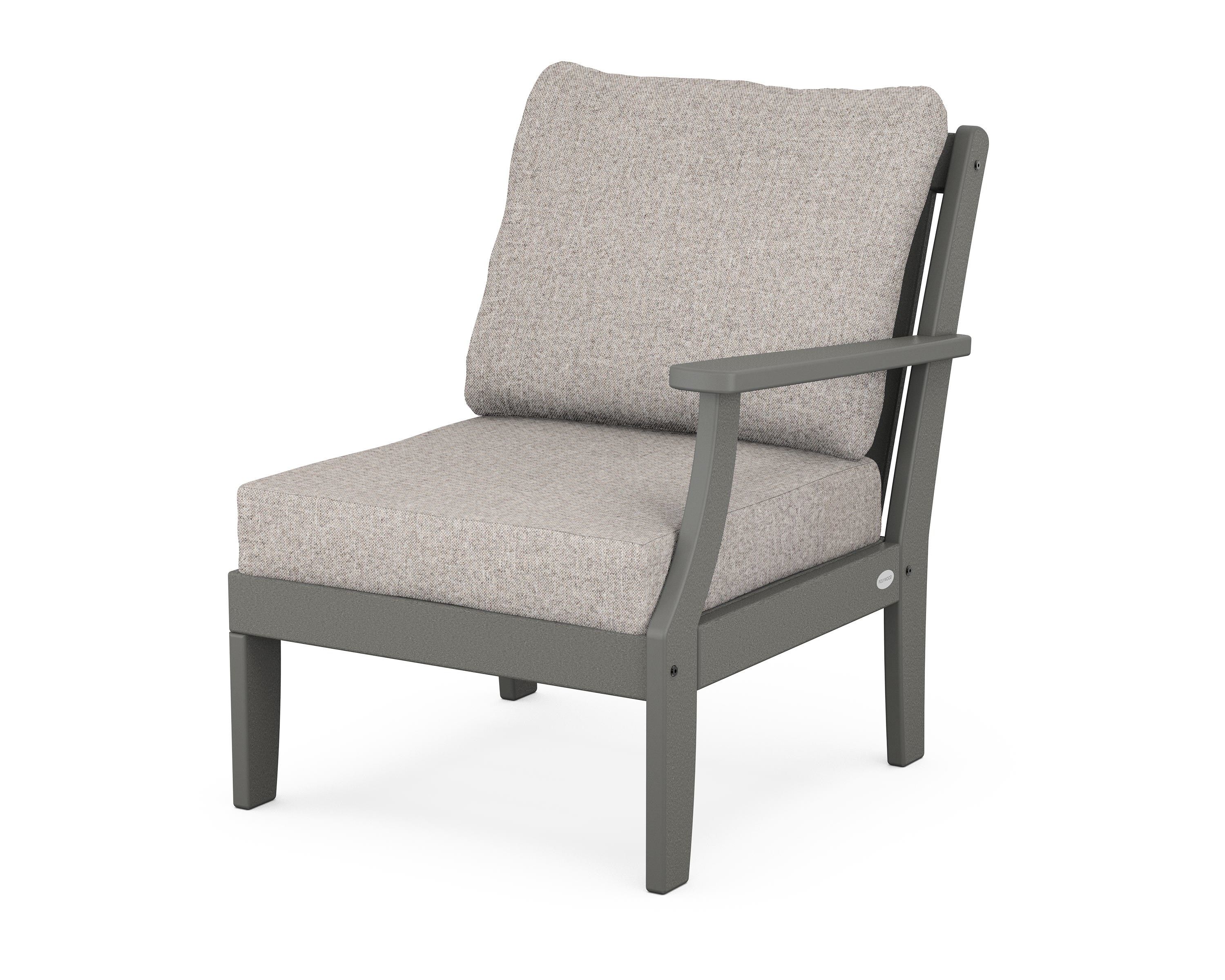POLYWOOD® Braxton Modular Right Arm Chair in Slate Grey / Weathered Tweed
