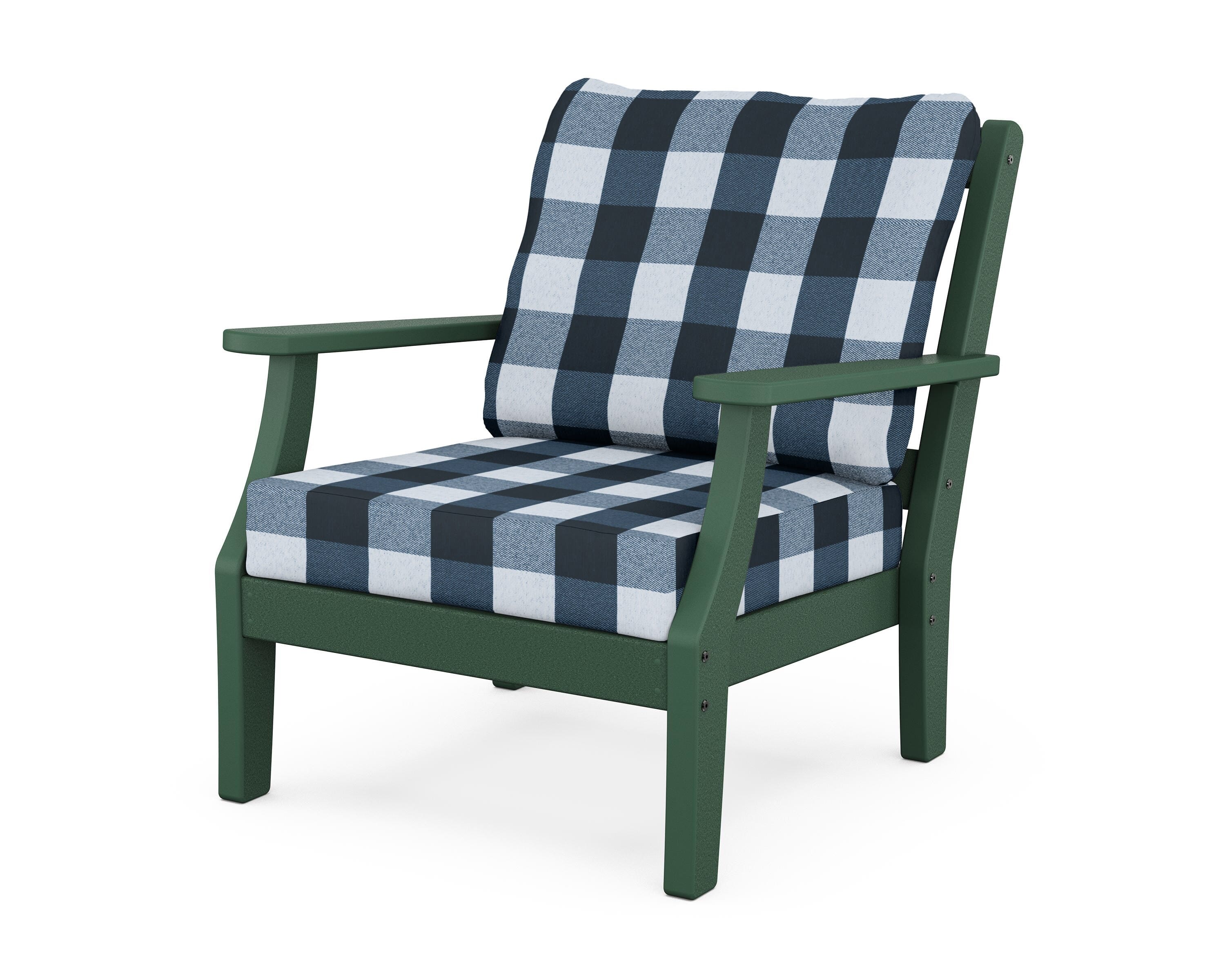 Martha Stewart by POLYWOOD® Chinoiserie Deep Seating Chair in Green / Buffalo Plaid Marine Indigo