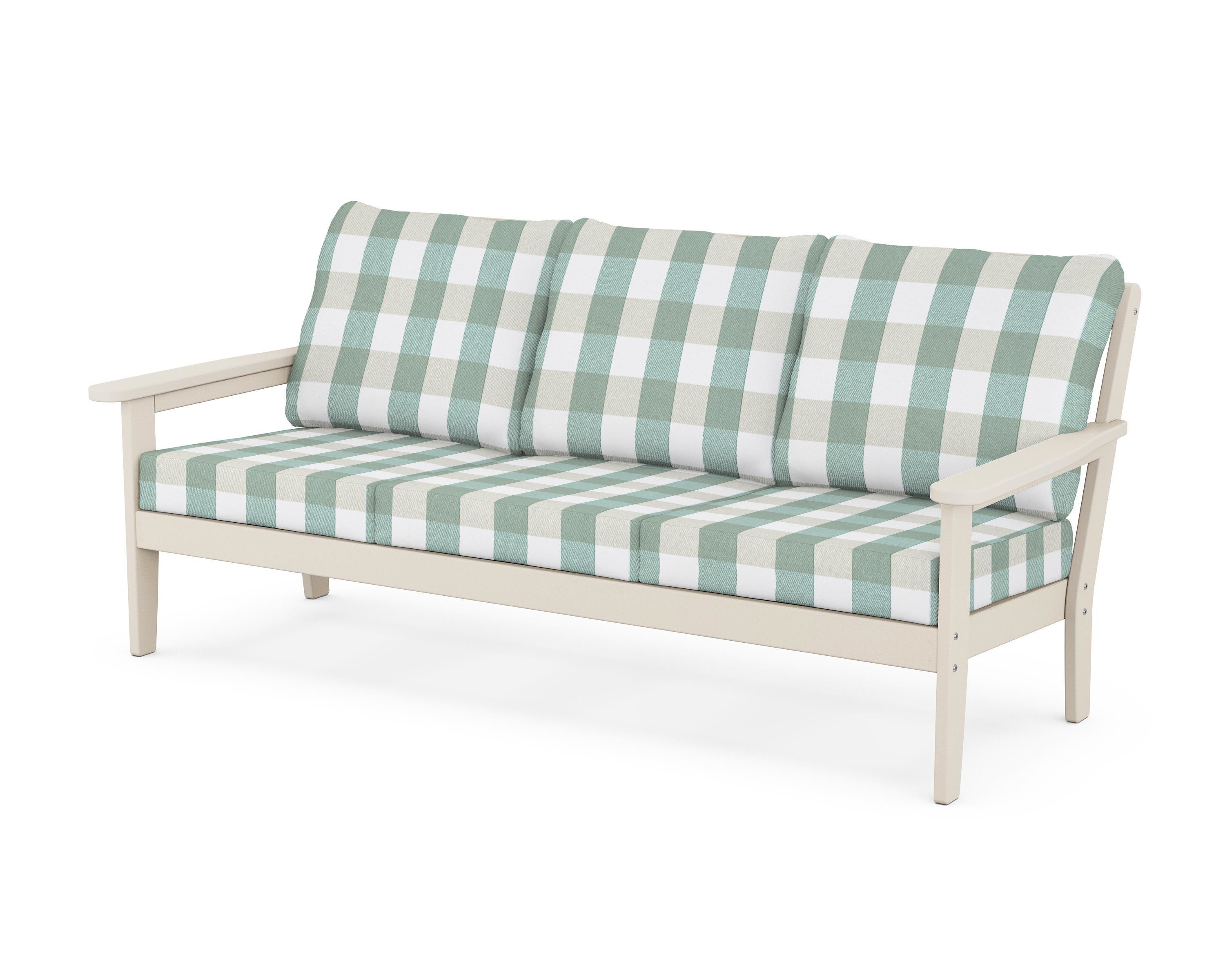 Country Living Cottage Deep Seating Sofa in Sand / Buffalo Plaid Glacier Spa
