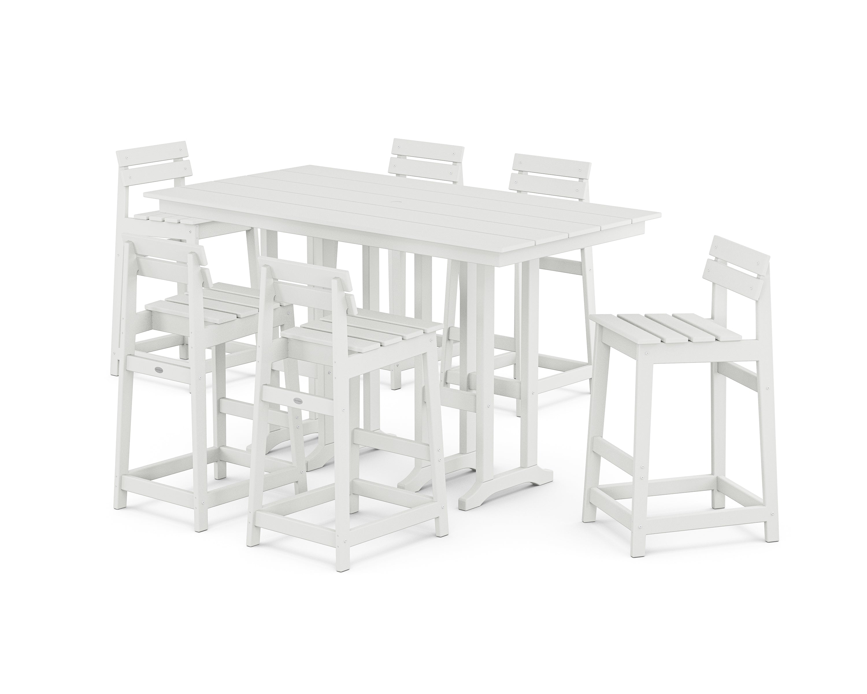 POLYWOOD® Modern Studio Plaza Lowback Bar Chair 7-Piece Set in White