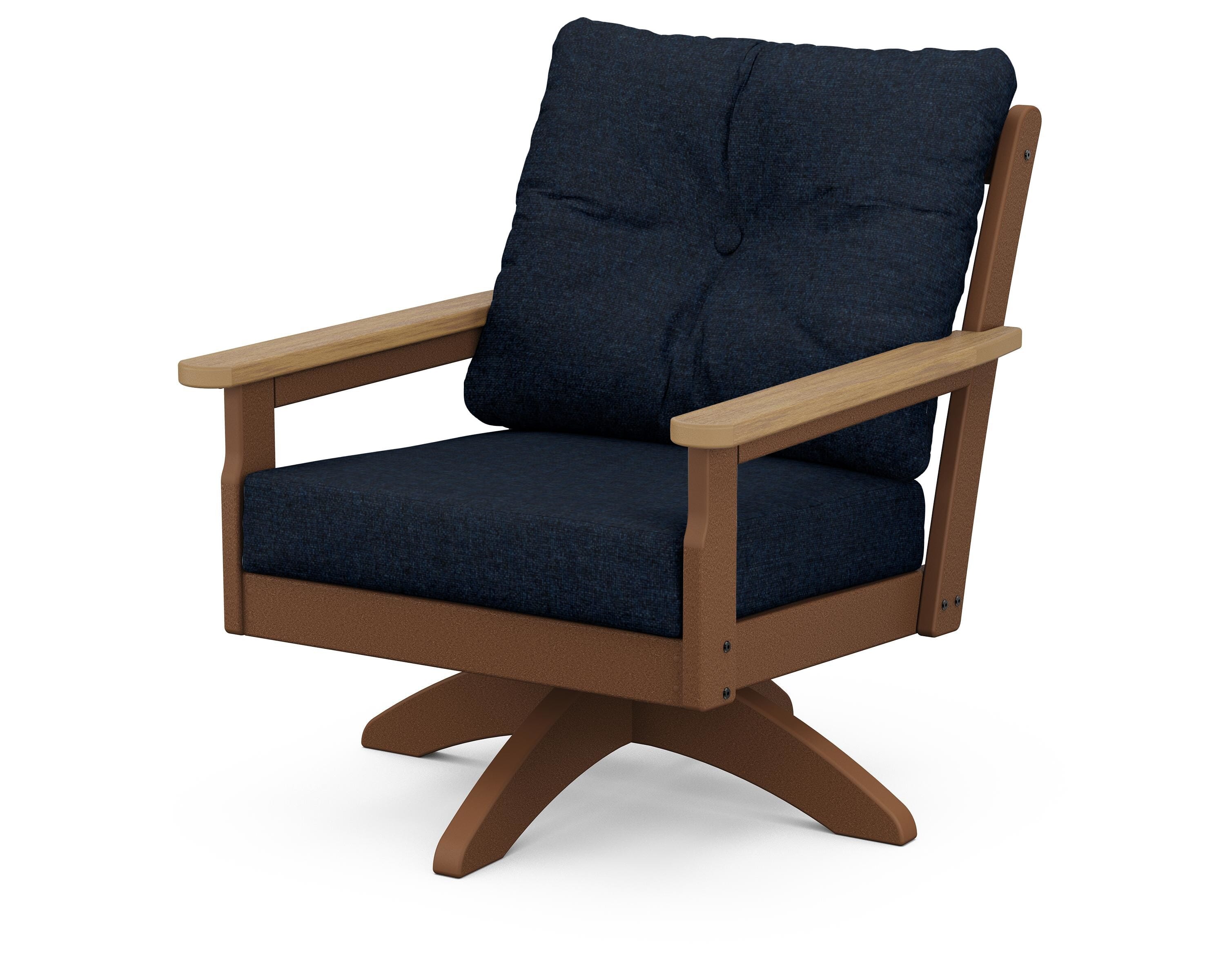POLYWOOD® Vineyard Deep Seating Swivel Chair in Teak / Natural / Marine Indigo