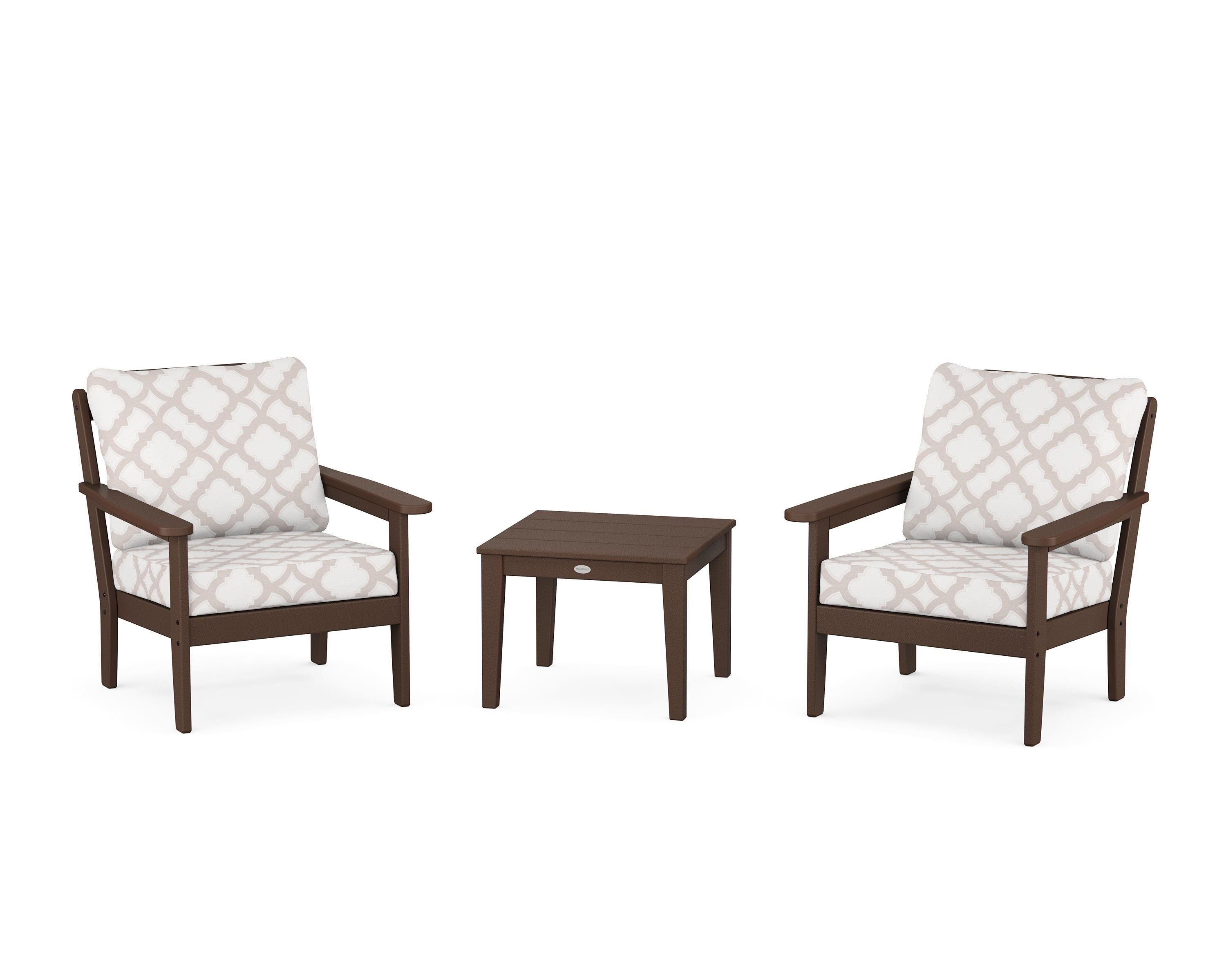 Country Living Cottage 3-Piece Deep Seating Set in Mahogany / Trellis Dune Burlap