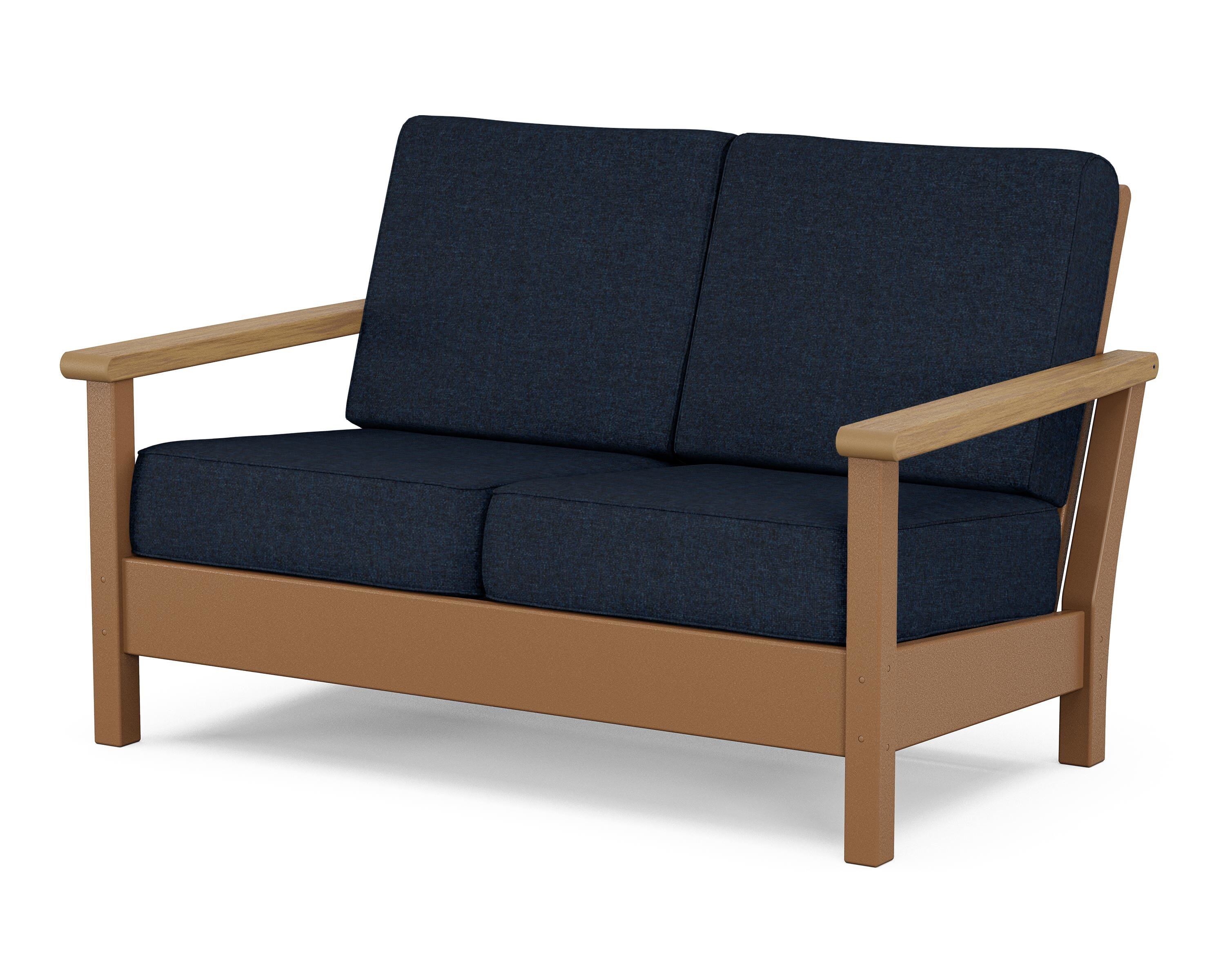 POLYWOOD® Harbour Deep Seating Loveseat in Teak / Natural / Marine Indigo