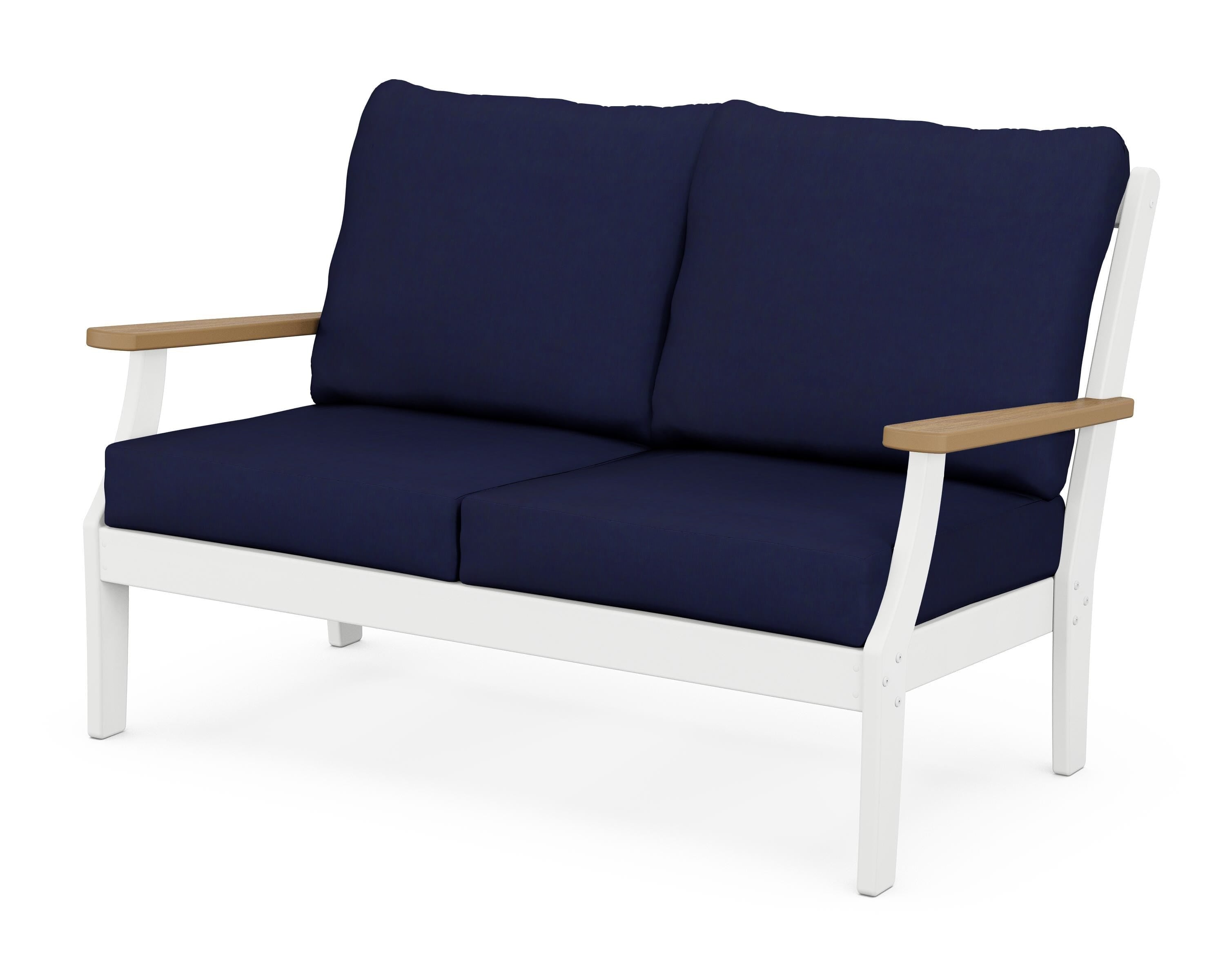 POLYWOOD® Braxton Deep Seating Loveseat in White / Natural / Navy