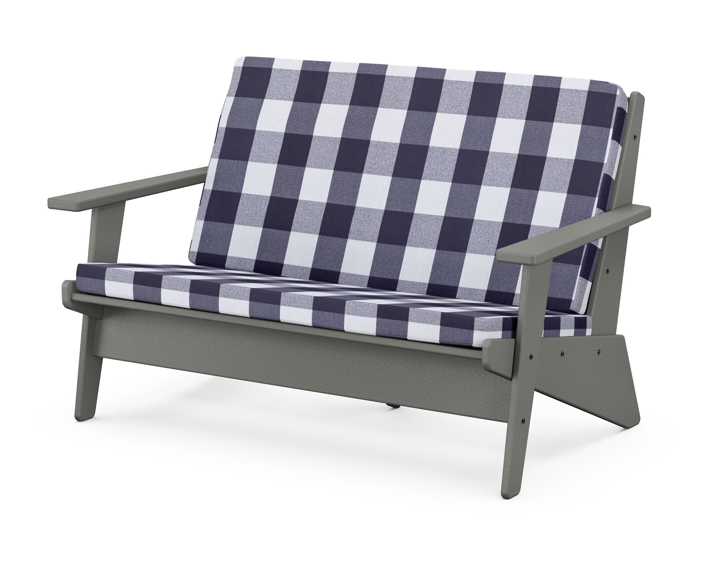 POLYWOOD® Riviera Modern Lounge Loveseat in Slate Grey / Buffalo Plaid Navy