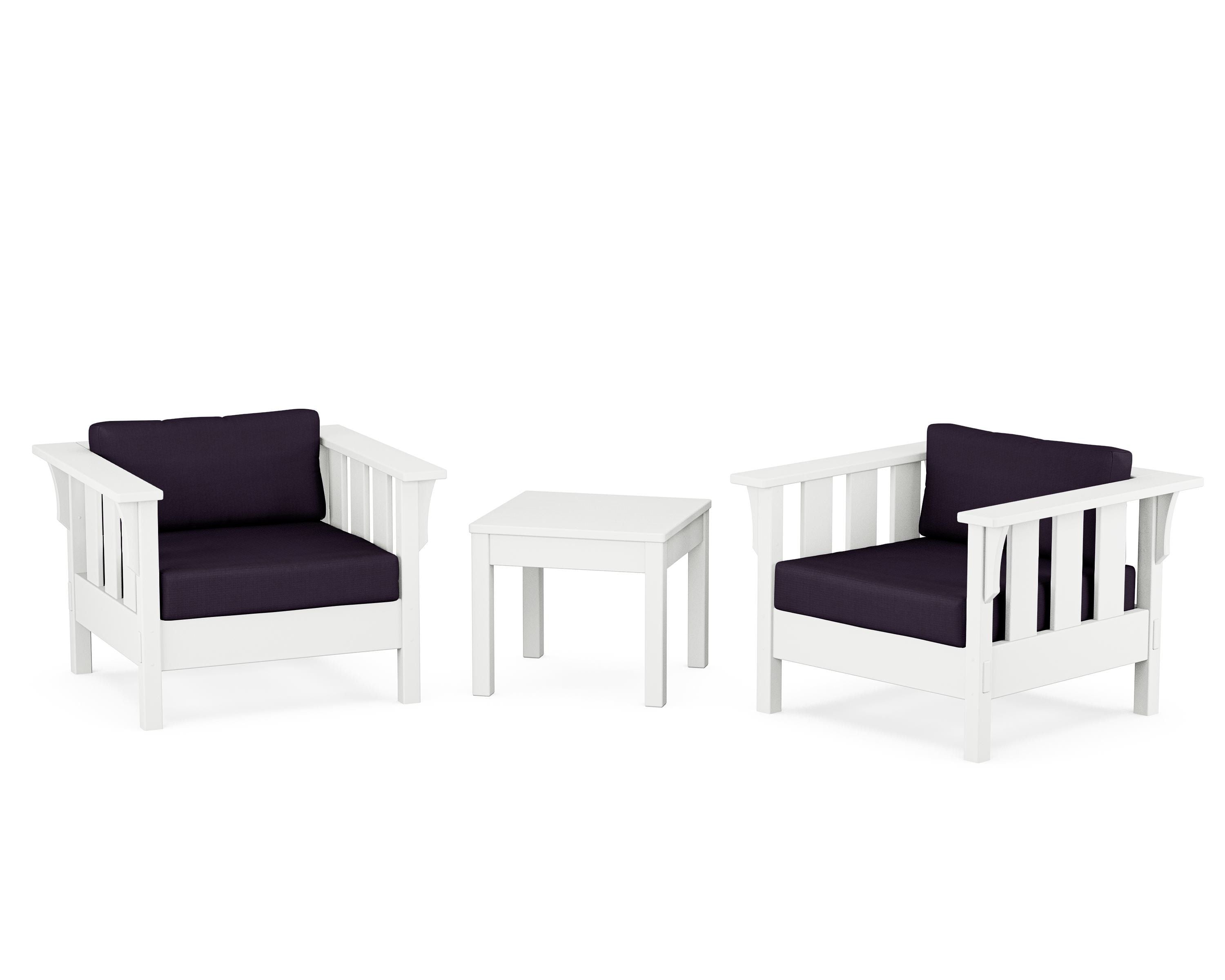 Martha Stewart by POLYWOOD® Acadia 3-Piece Deep Seating Set in White / Navy Linen