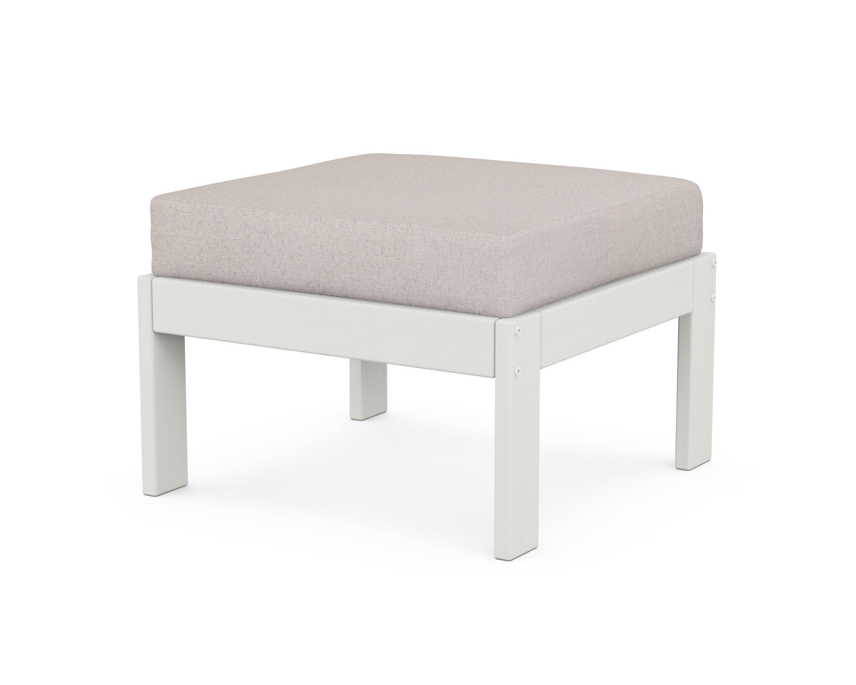 POLYWOOD® Vineyard Modular Ottoman in Vintage White / Dune Burlap