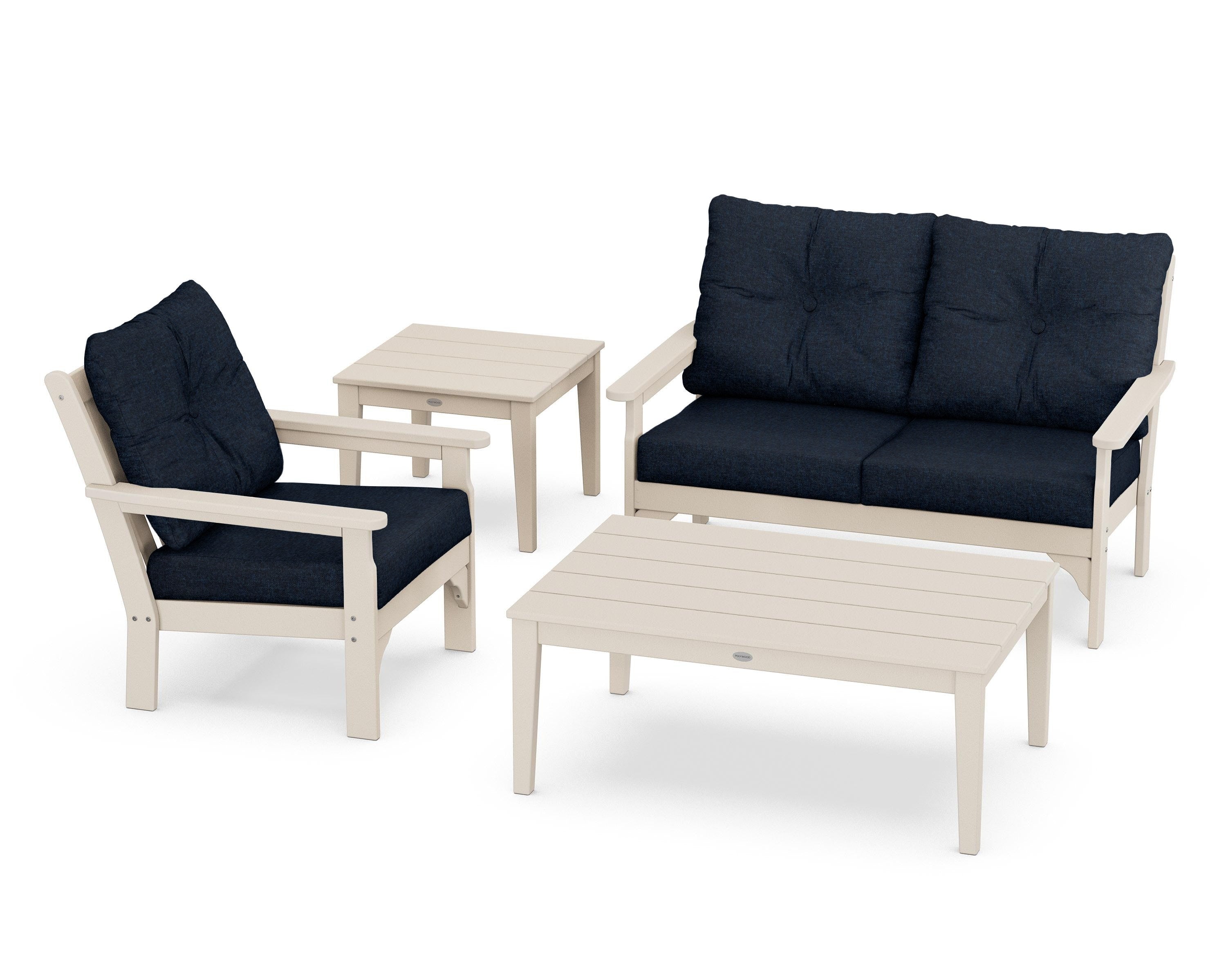 POLYWOOD® Vineyard 4-Piece Deep Seating Set in Sand / Marine Indigo
