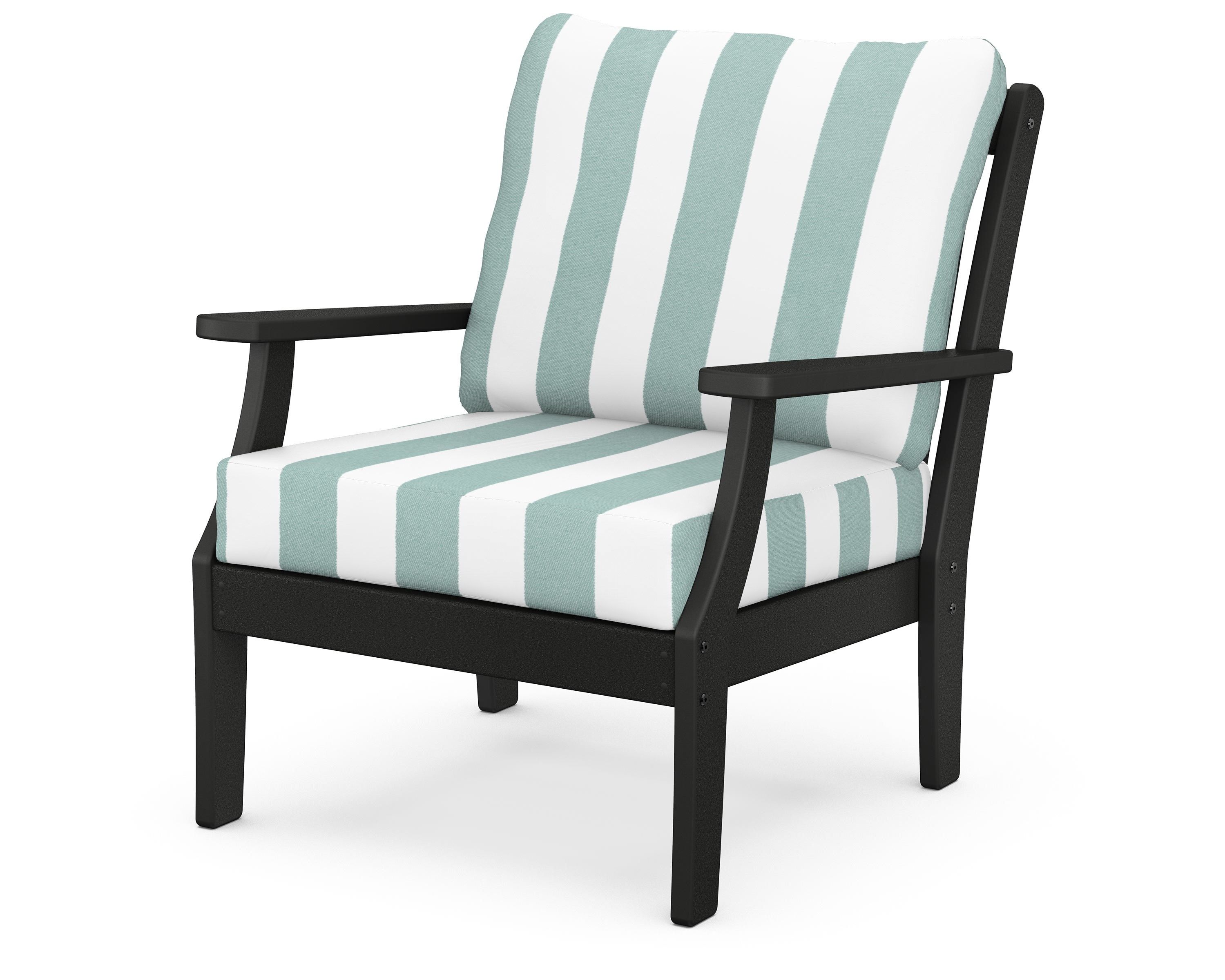 POLYWOOD® Braxton Deep Seating Chair in Black / Cabana Stripe Glacier Spa