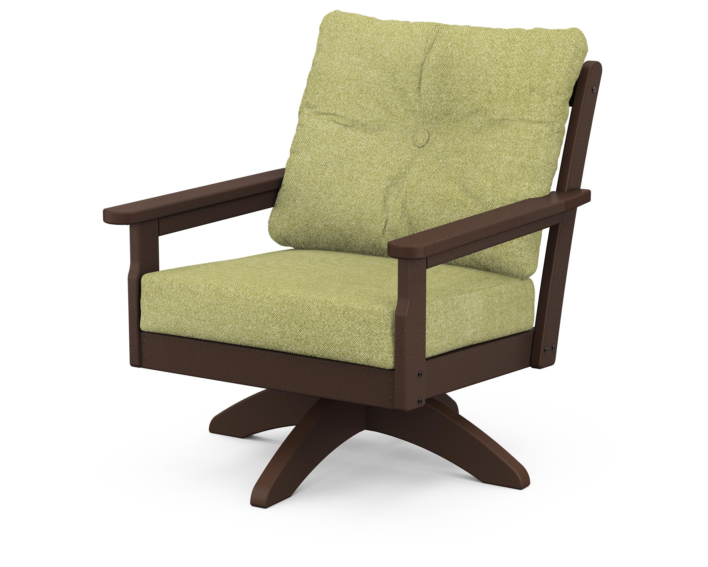 POLYWOOD® Vineyard Deep Seating Swivel Chair in Mahogany / Chartreuse Boucle