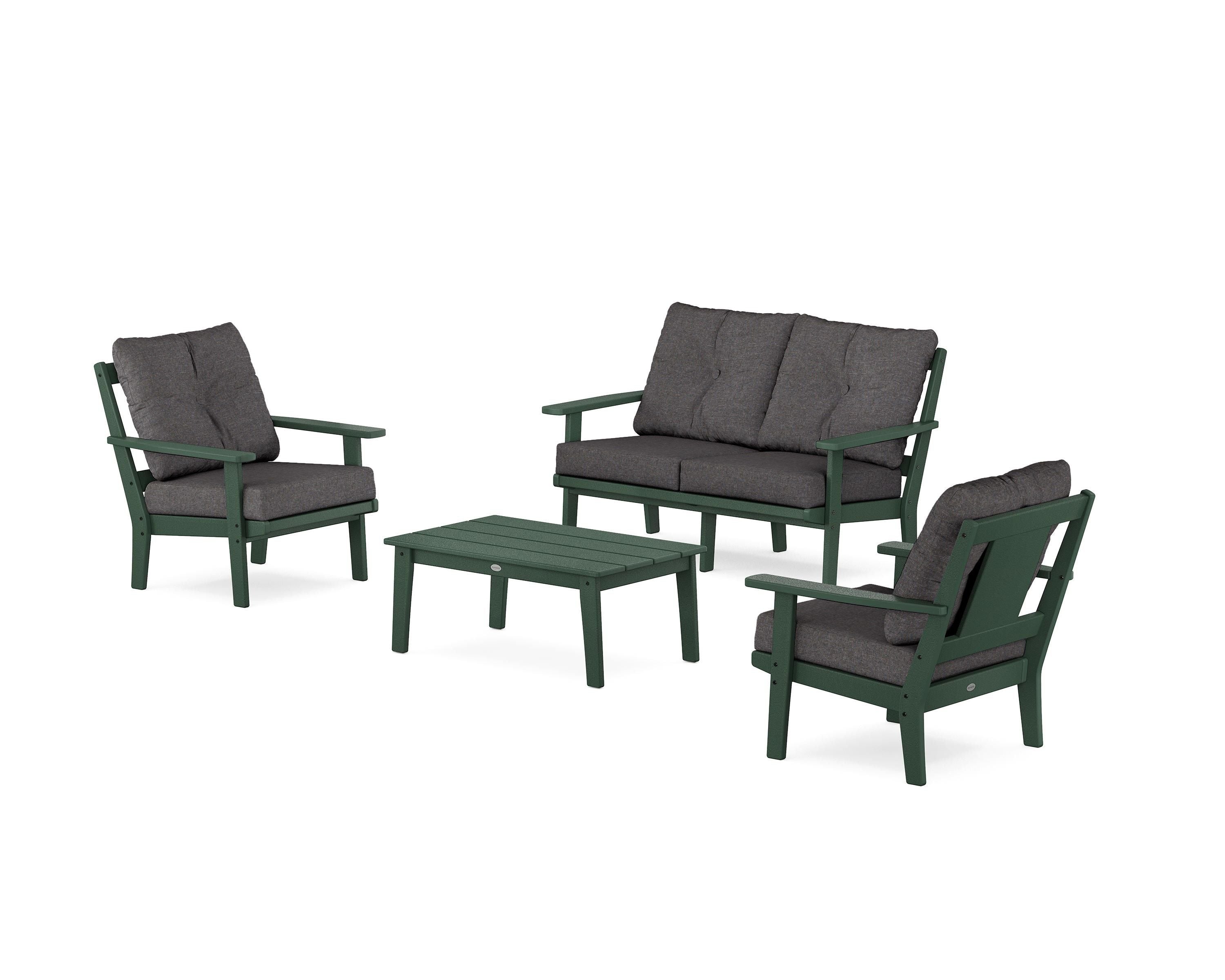 POLYWOOD® Prairie 4-Piece Deep Seating Set with Loveseat in Green / Ash Charcoal