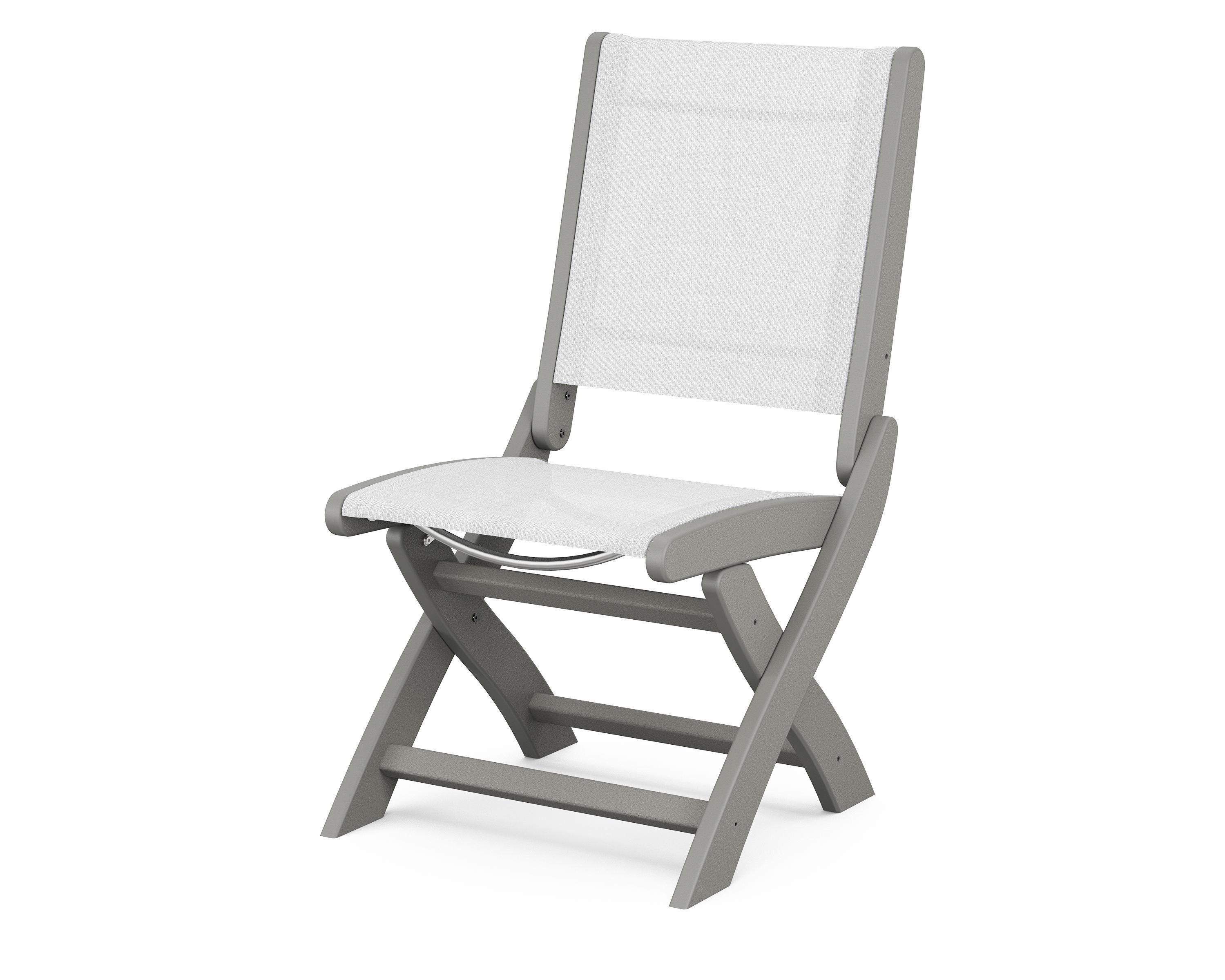 POLYWOOD® Coastal Folding Side Chair in Slate Grey / White Sling
